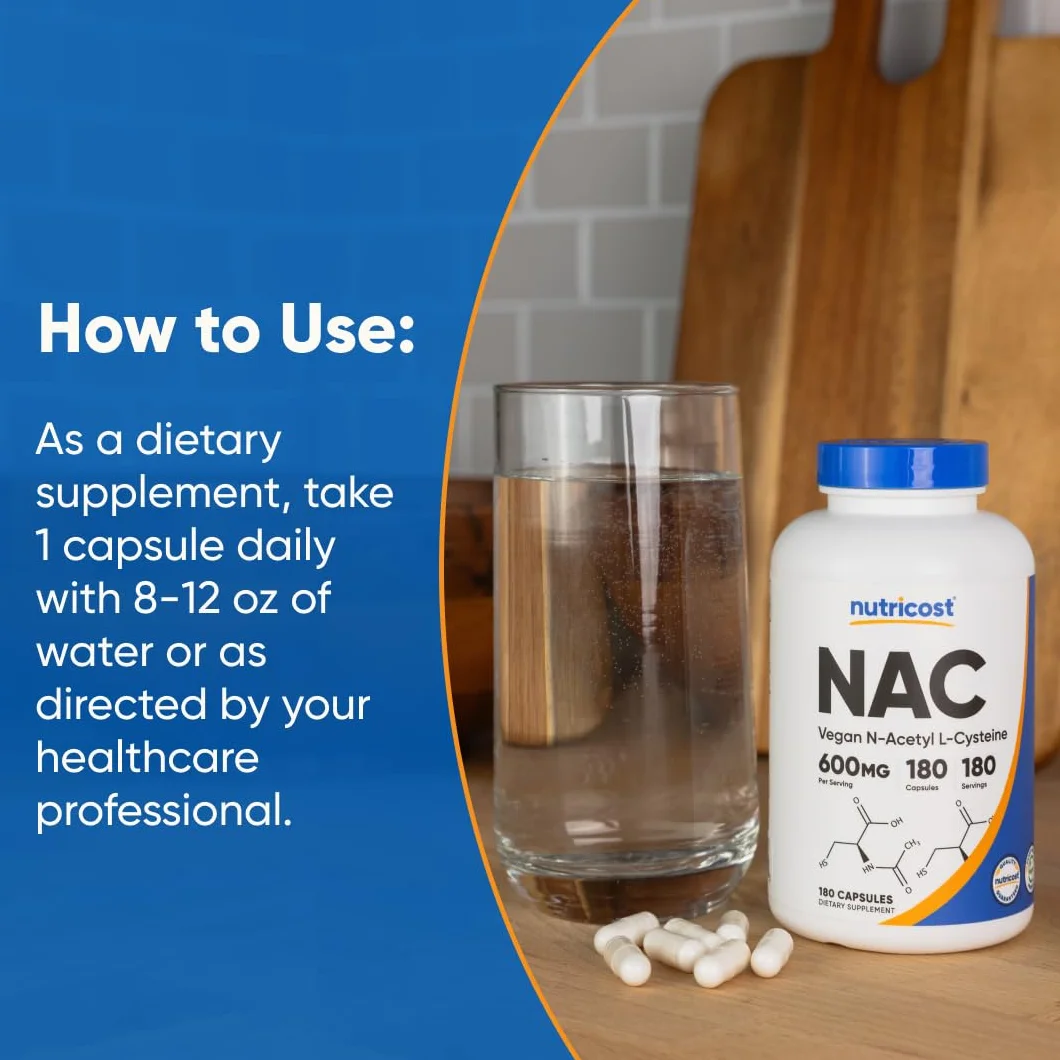 Nutricost N-Acetyl L-Cisteina (NAC) 600mg, 180 capsule - Capsule vegetali, non OGM, senza glutine