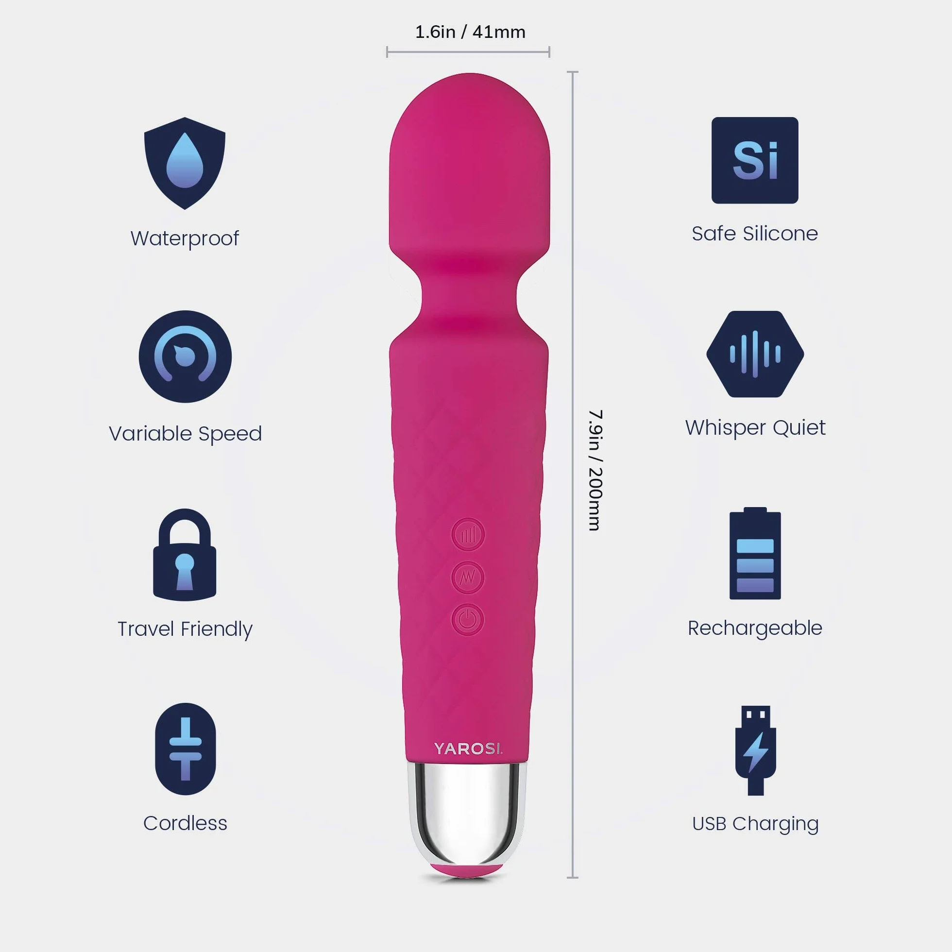 Yarosi Cordless Massager della bacchetta da - Strongest terapeutico Vibrante Potenza - meglio votati per il regalo Viaggi - Magic stress di distanza - Perfetto per dolori muscolari - USB - Mini - Rosa