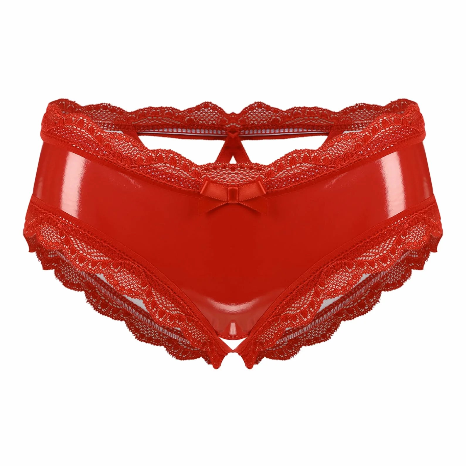 FEESHOW Donna Wetlook Slip Ouvert G String Tanga Pelle Verniciata Intimo Passo Aperto