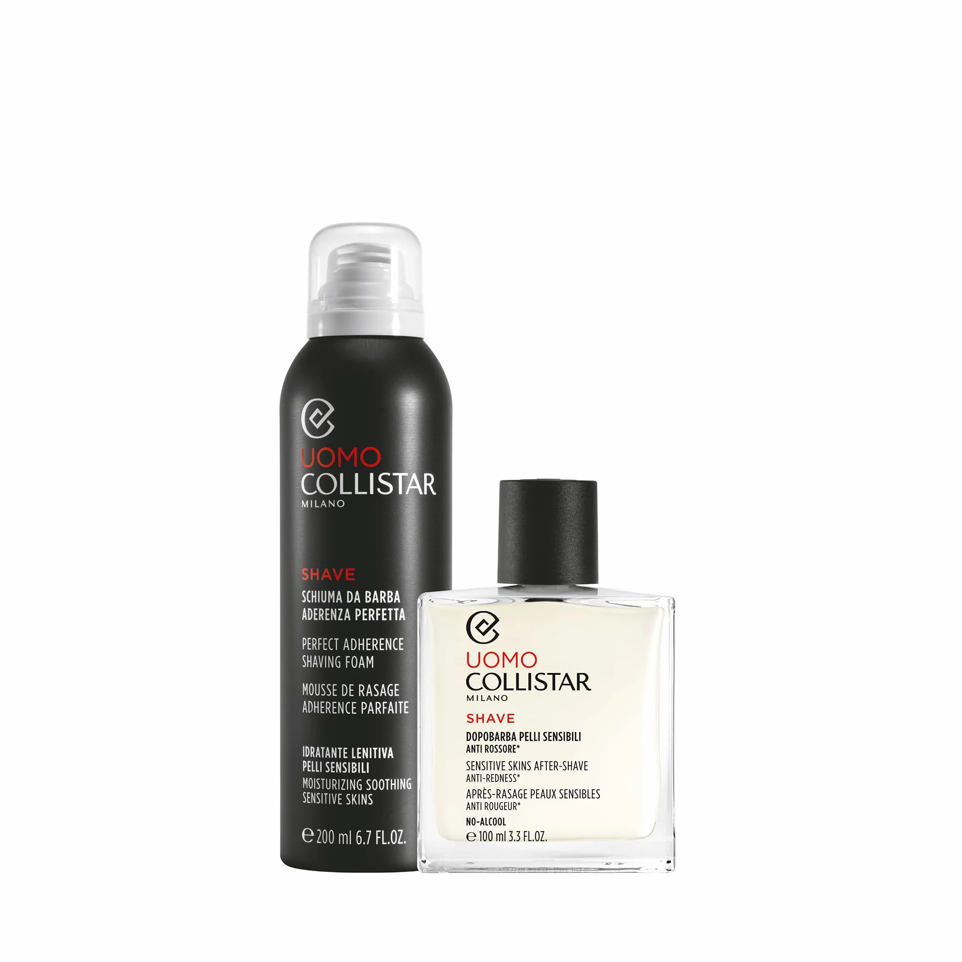 Collistar Cofanetto Regalo Uomo Schiuma da Barba Aderenza Perfetta 200 ml + Dopobarba Pelli Sensibili 100 ml – Anti Rossore, No Alcol, Rasatura Delicata