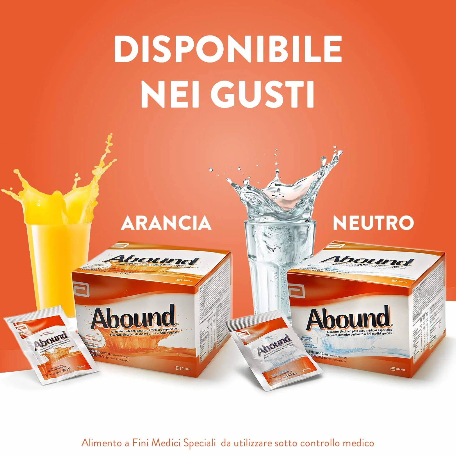 Abbott Nutrition Abound Aminoacidi e HMB, Miscela di Aminoacidi con Arginina, Glutammina e HMB, Bustine in Polvere, senza Glutine, senza Lattosio, Gusto Arancia, Confezione 30 x 24gr
