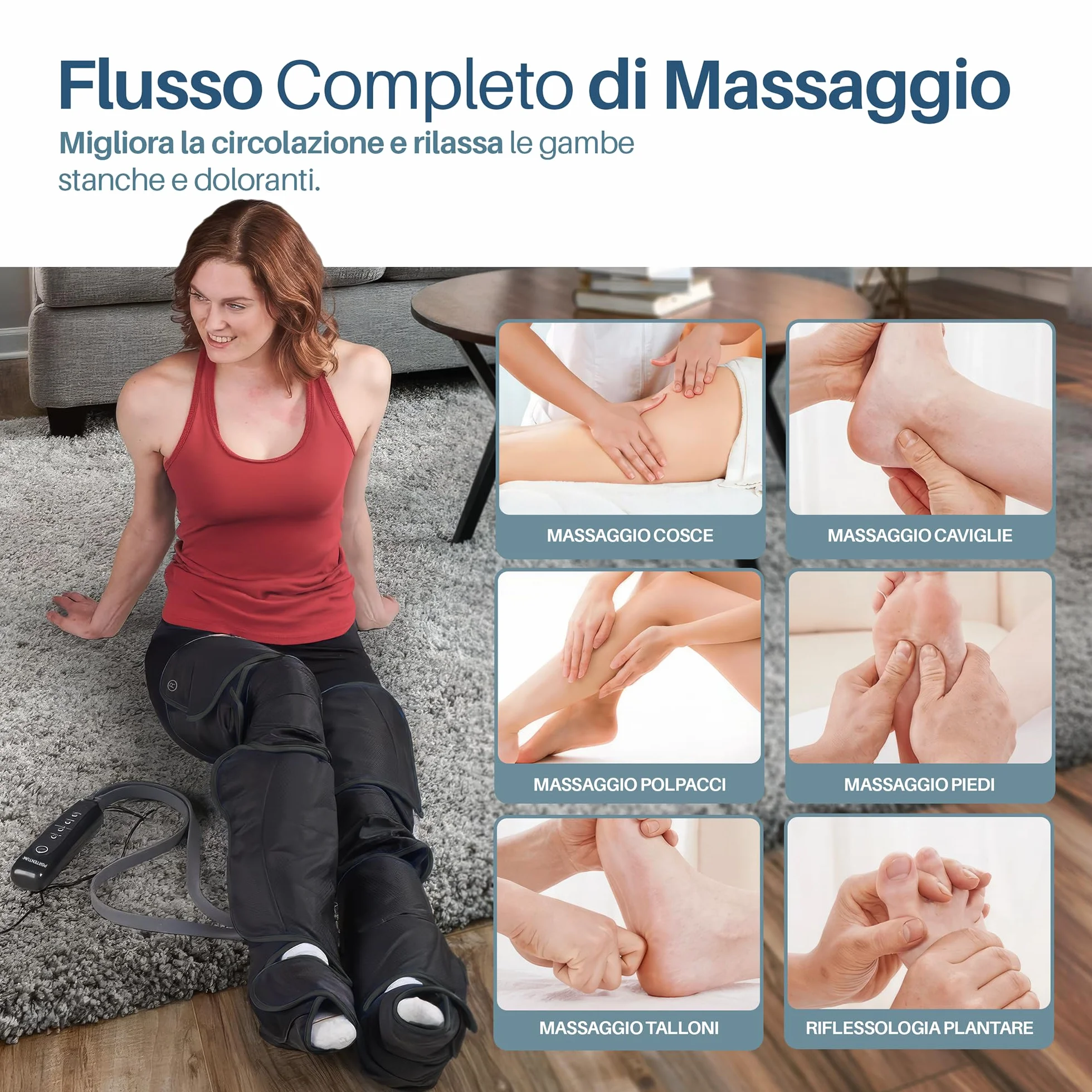 PORTENTUM Pressoterapia linfodrenaggio – Massaggiatore gambe con calore regolabile – 5 intensità compressione ad aria – Telecomando – Sollievo gambe stanche e migliore circolazione – Borsa trasporto