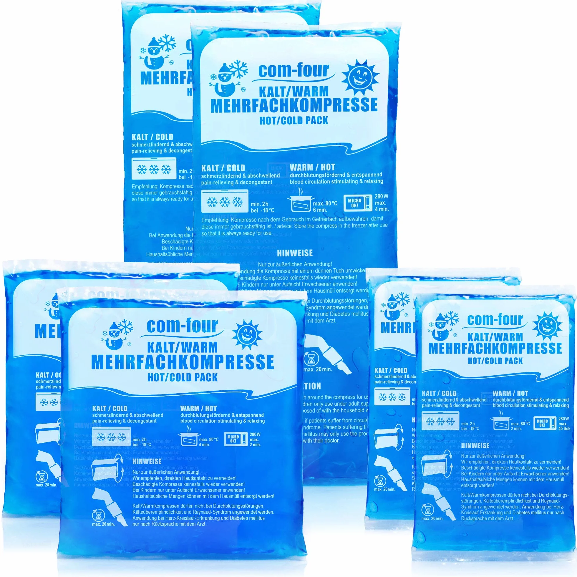 com-four® Pack Economico Impacco Multiuso Riutilizzabile 3 Dimensioni- Busta Gel Freddo/Caldo- Adatto per Microonde - Made in Germany (6 pezzi)