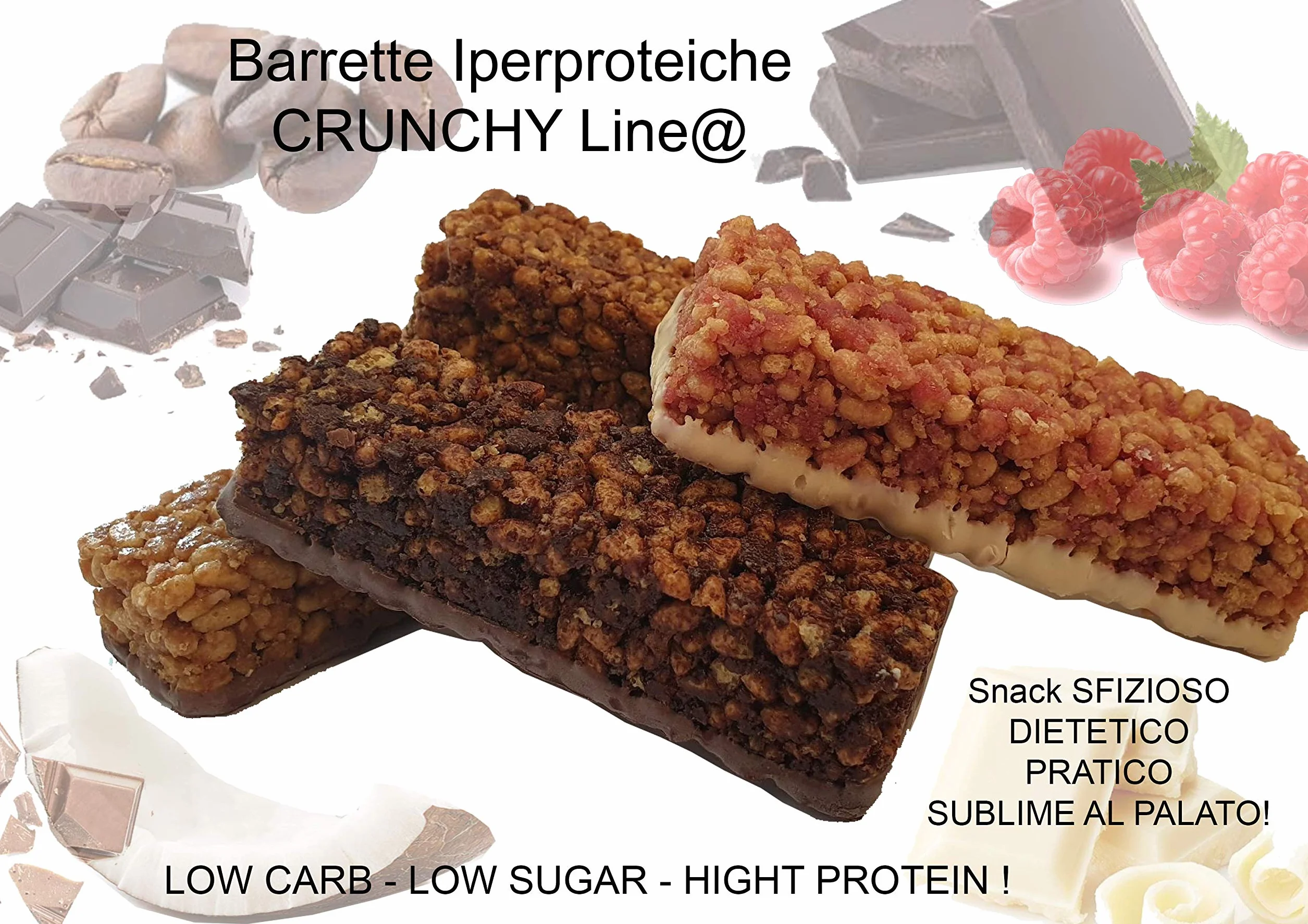10 Barrette Crunchy Proteiche al Caffè Moka 0 Zuccheri 15g Proteine 4g Carboidrati