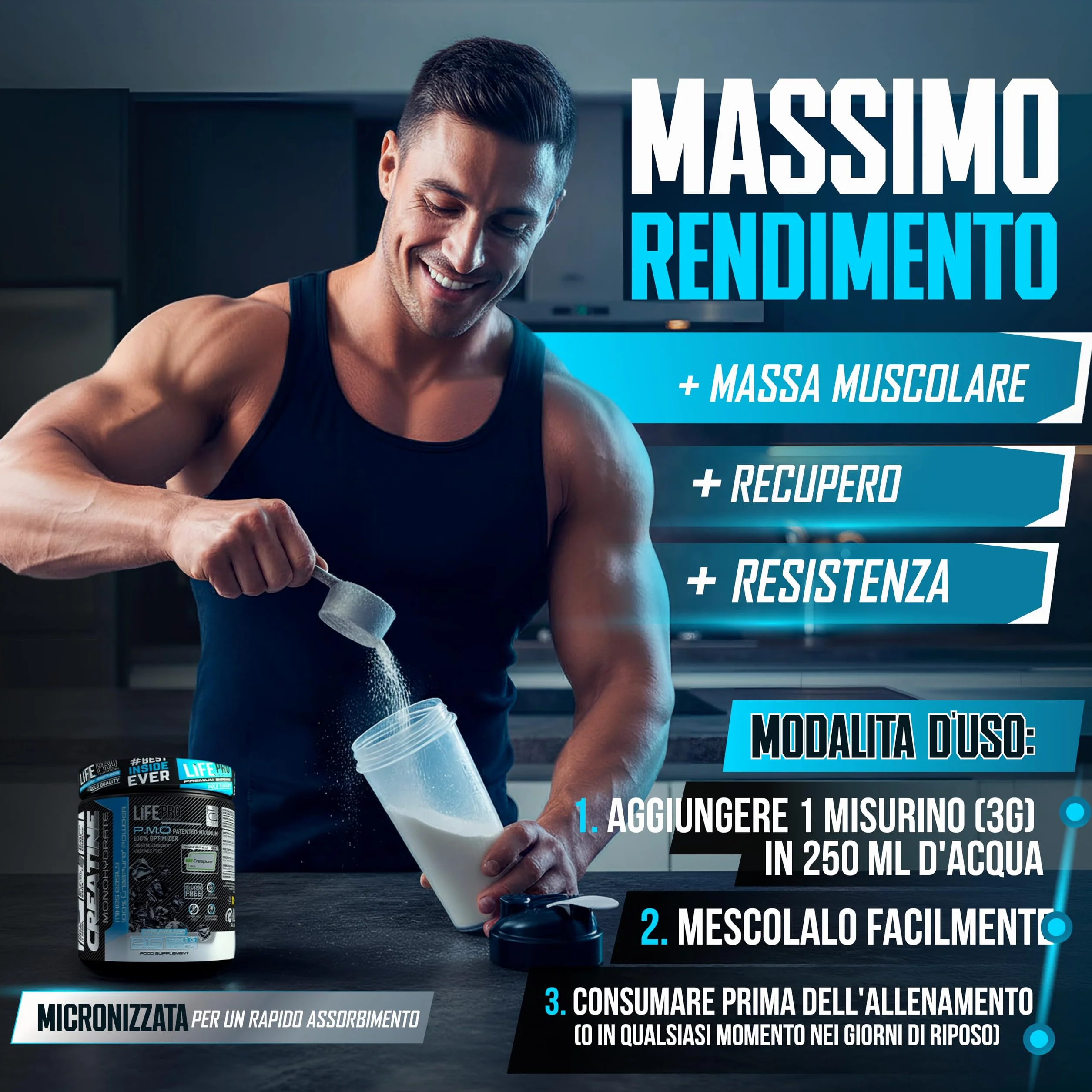 Life Pro Creatina Monoidrata Creapure® 650 G – Creatina Creapure Pura e Micronizzata – Gusto Neutro – Fino a 216 Dosi – Senza Glutine – Supporto alle Prestazioni in Palestra