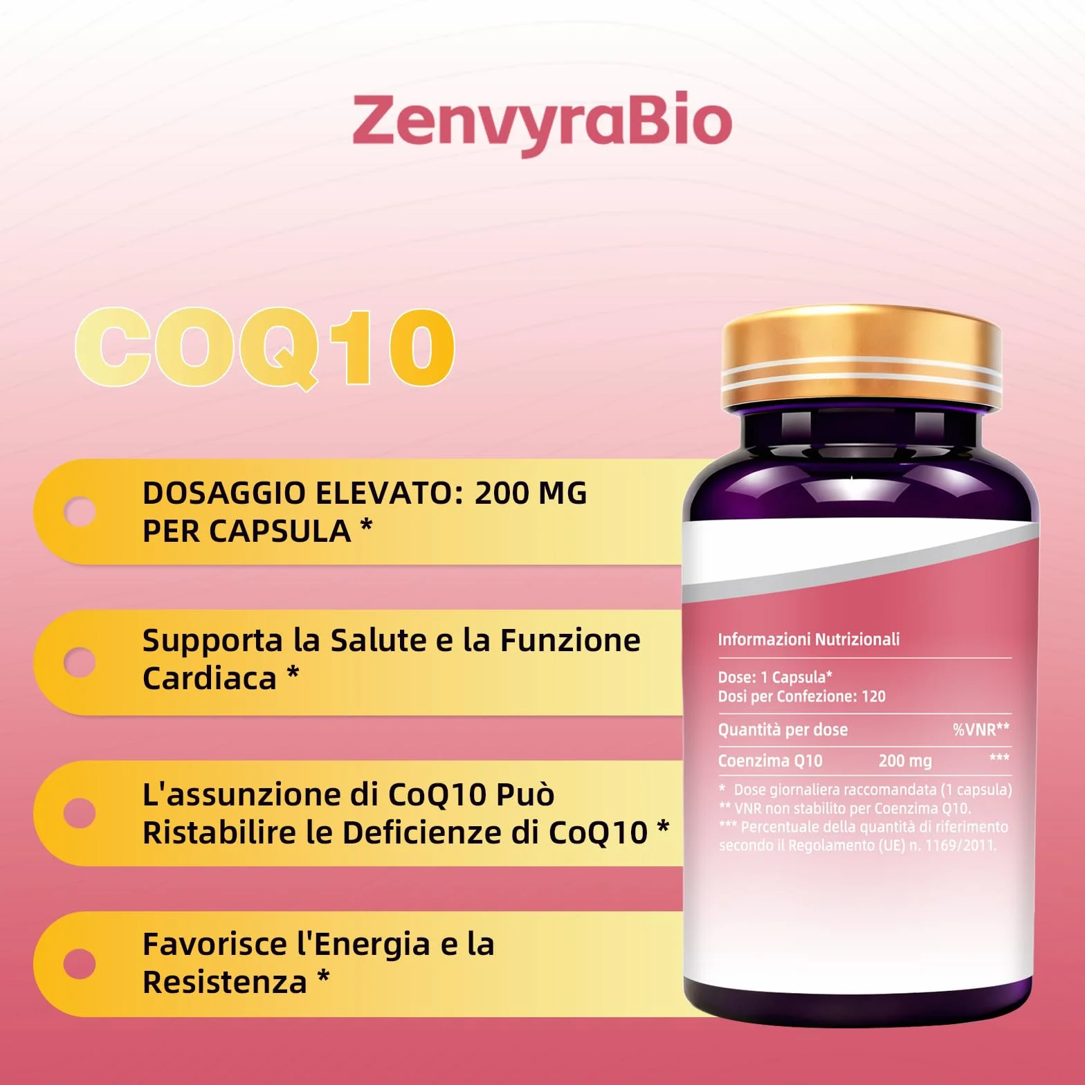 Coenzima Q10 200mg – 120 Capsule Softgel | Ubiquinone Puro Fermentato Naturalmente ad Alta Biodisponibilità | Integratore Antiossidante ad Alto Assorbimento, Senza OGM, Glutine e Additivi