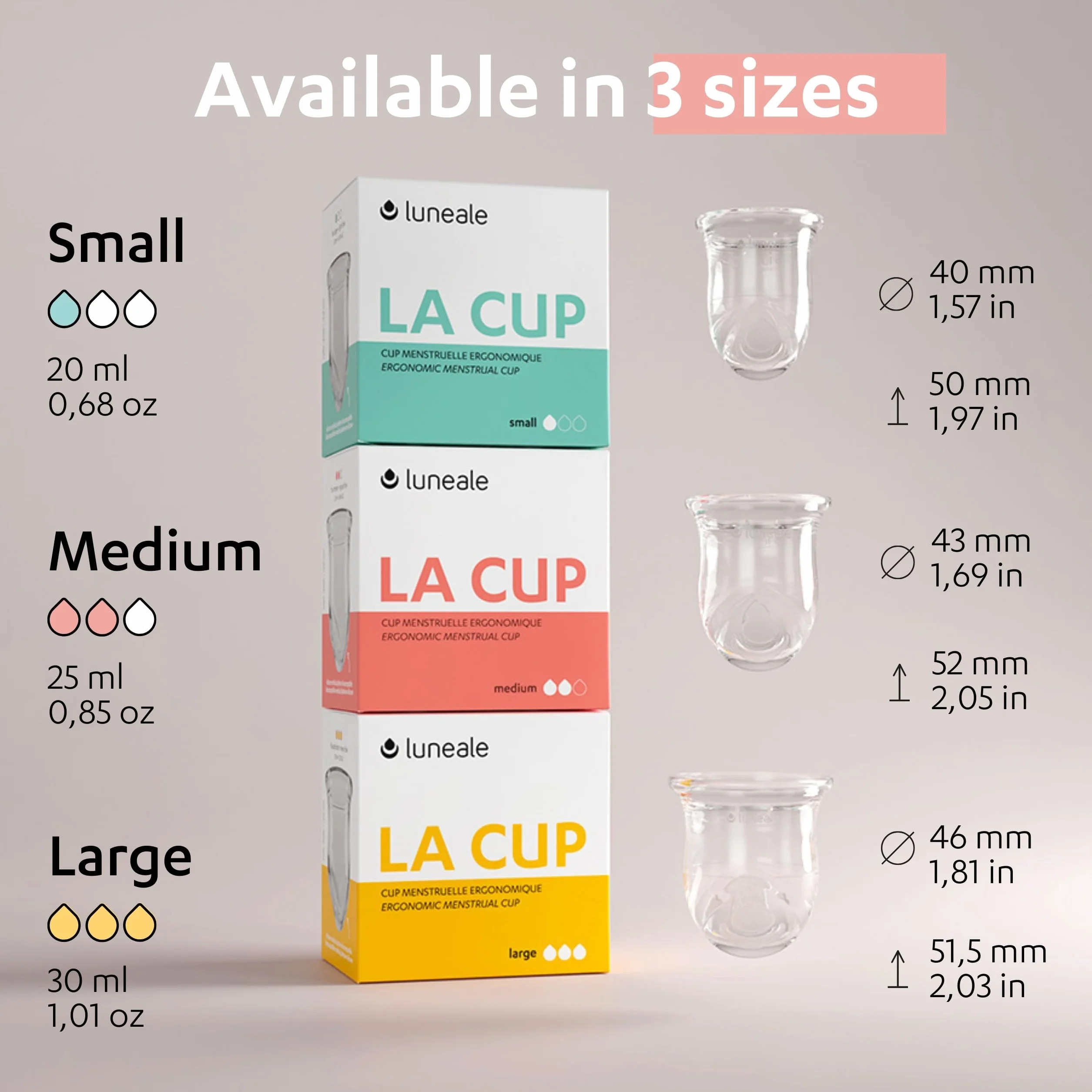 La Cup Luneale - coppetta mestruale - design ergonomico esclusivo creato con ostetriche - fabbricazione francese - 100% silicone medico al platino (M - Flusso medio/abbondante)