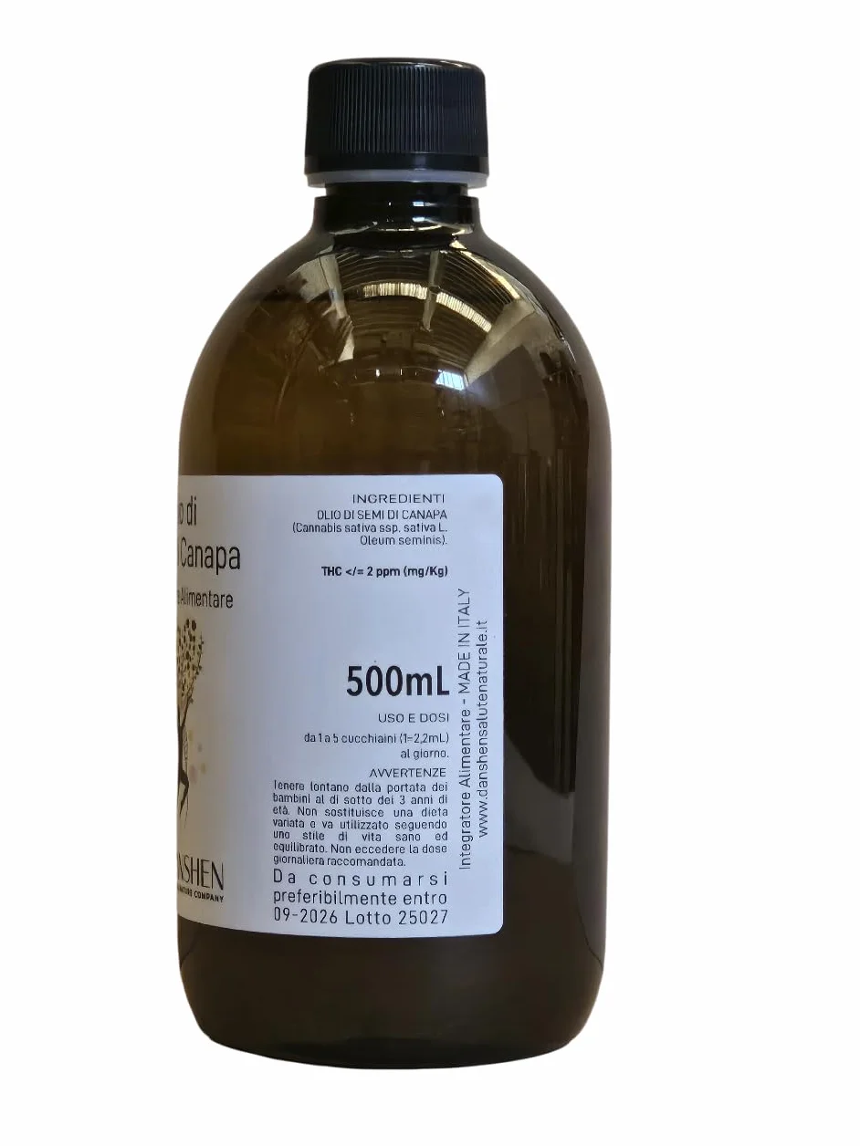 Olio di Canapa Semi 0,5 L Ricco di Acidi Grassi Omega 3-6-9 Integratore Alimentare No OGM