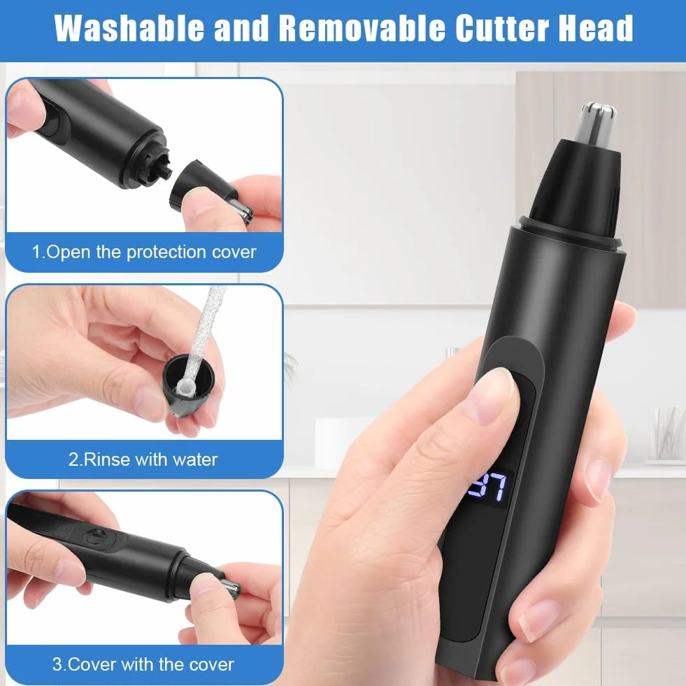 Ricaricabile Tagliapeli Naso USB Rasoio Orecchie con Display Batteria per Nasa Barba Sopracciglia