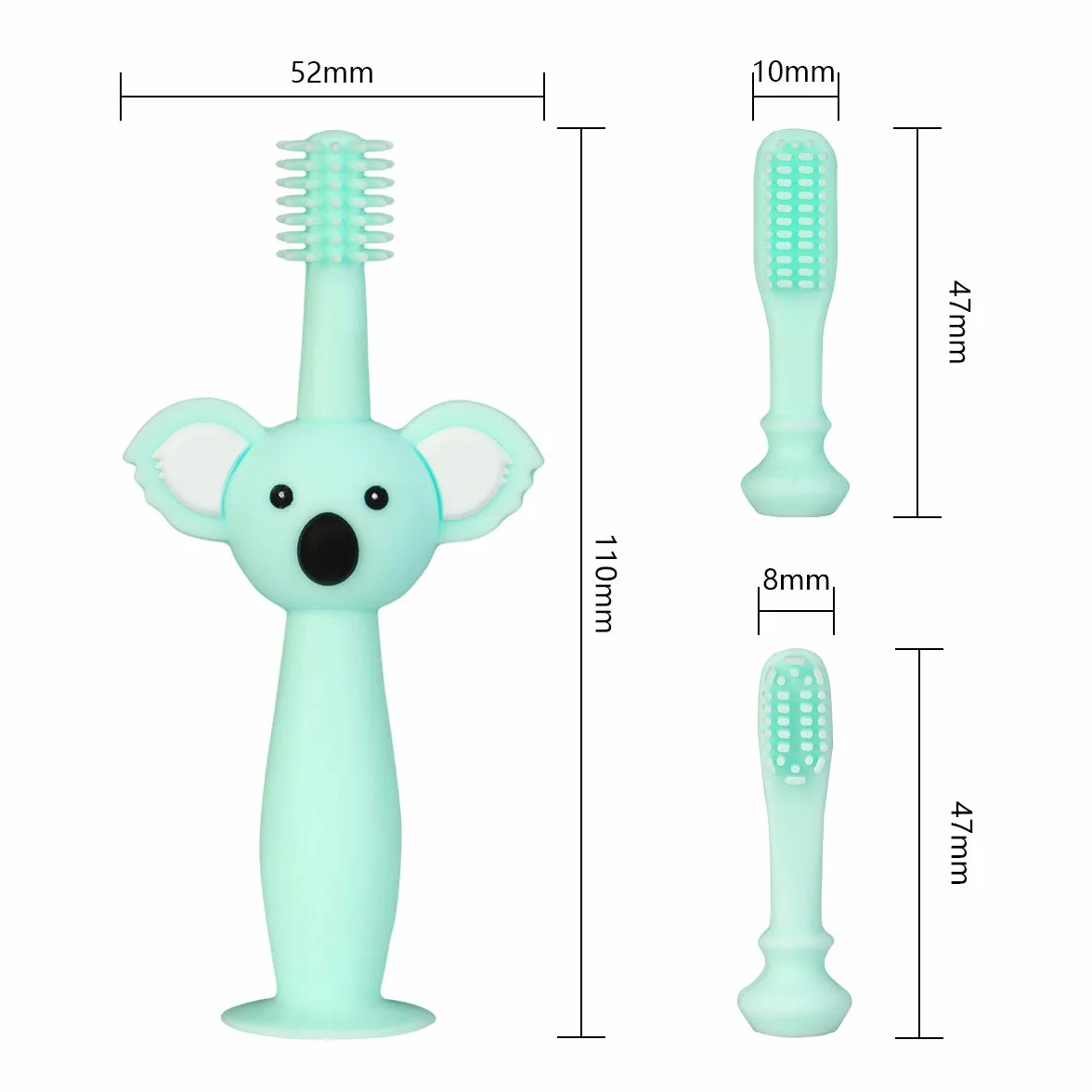 Vicloon Spazzolini da Denti per Bambini, Baby Spazzolino Massaggiagengive da Denti, 360° Silicone Morbido con Design Carino Koala, Dentizione Cure Orali per Bambini da 0 a 3 Anni (3 Pezzi), Verde