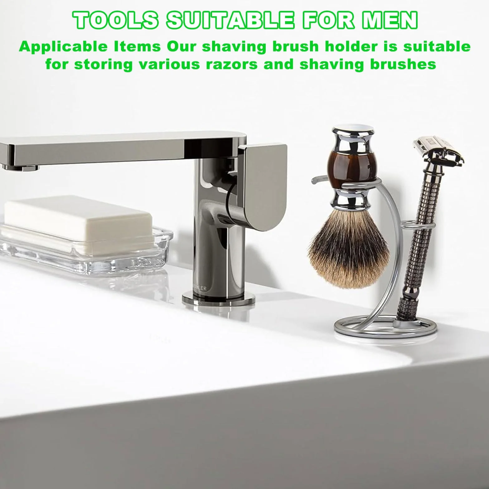 Aatpuss Supporto Per Pennello da Barba, Supporto da Barba In Acciaio Inox Per Uomo, Supporto Portatile Per Rasoio e Pennello, Supporto Per Pennello da Barba In Acciaio Inox Adatto Per Regali da Uomo