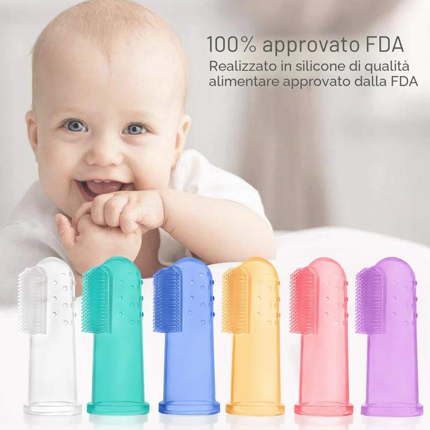 HBselect 6 Pezzi di Spazzolino Bambini da Dito Multicolore con Scatola Spazzolino Denti in Silicone Sicuro e Morbido Pulizia Denti Neonati