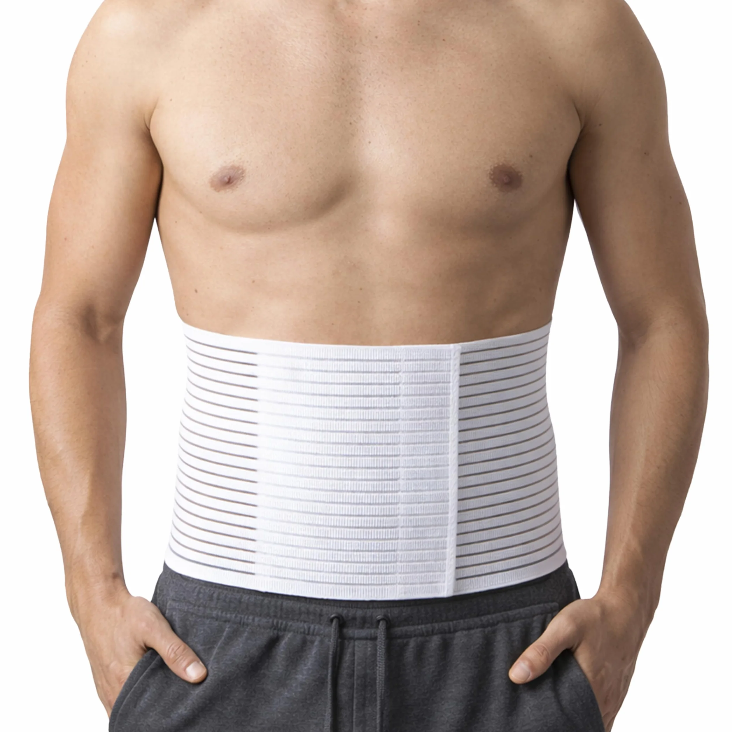 Beman 5064 - Pancera Millerighe Uomo Donna Fascia Addominale Contenitiva Post Operatoria Post Parto Elasticizzata A Strappo Altezza 20cm (XL, Bianco)