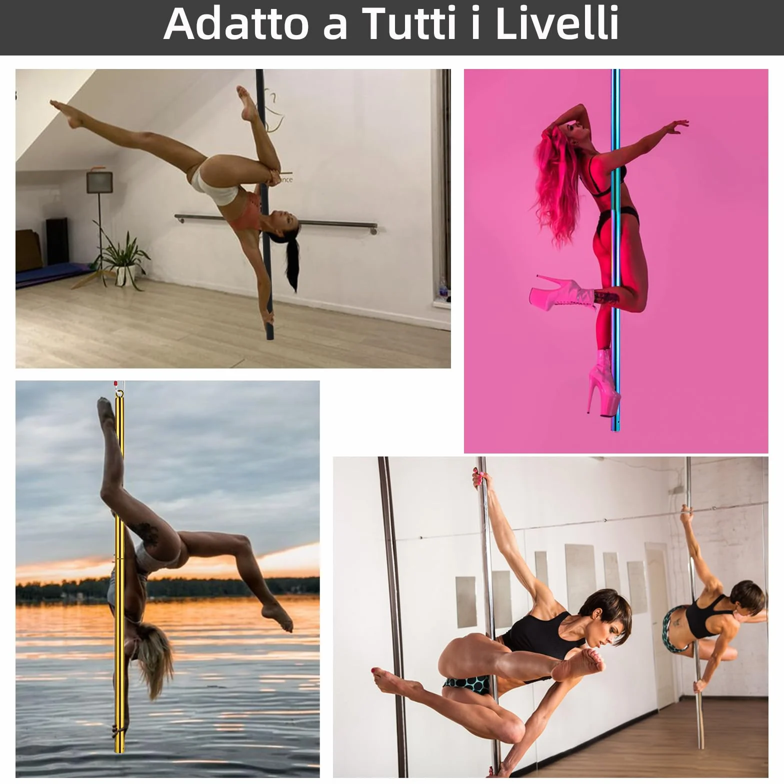 PRIOR FITNESS Palo Pole Dance da Casa 45 mm Staccabile Set Bastoni Ginnastica Volanti Portata 150 kg