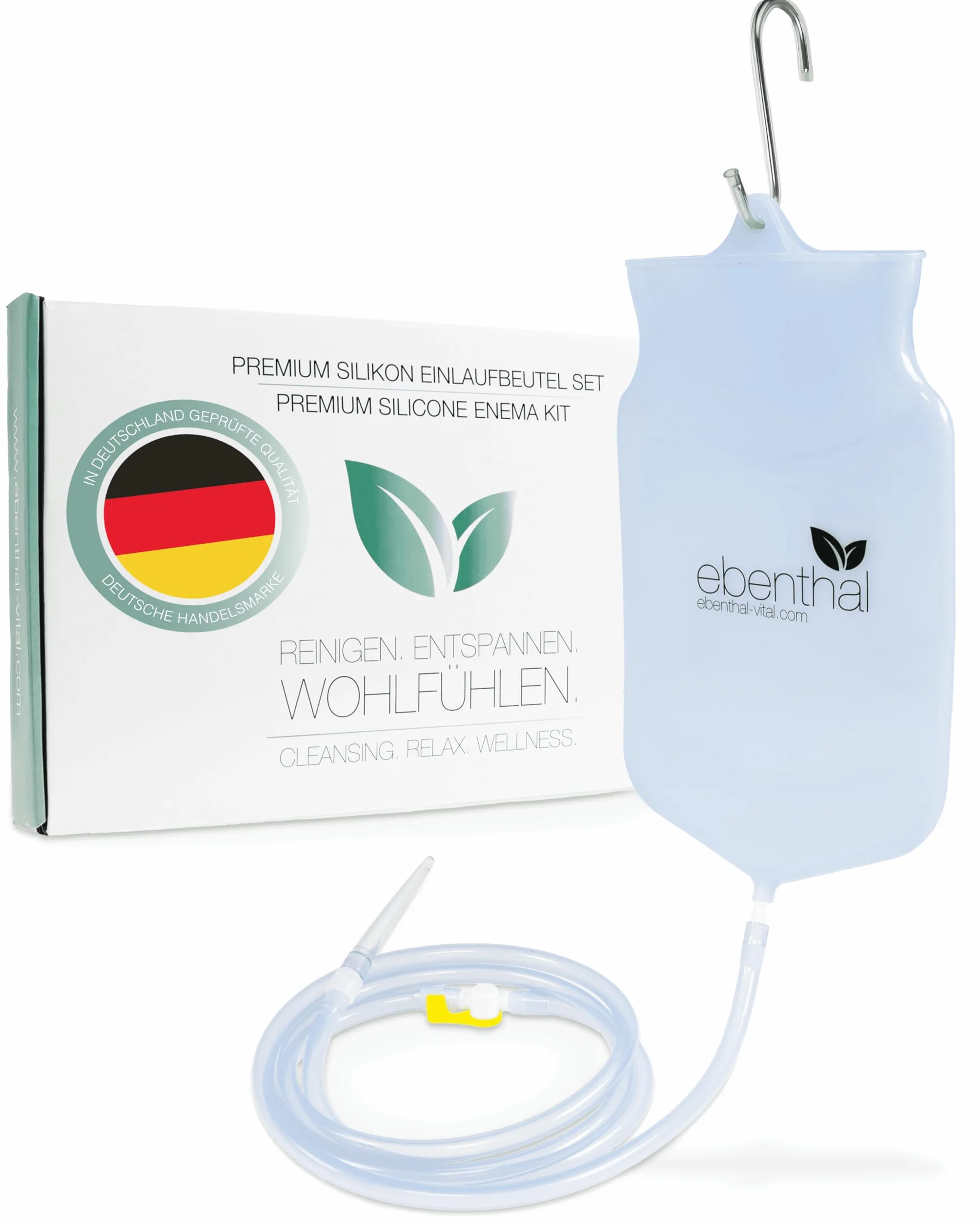 Set di Irrigazione Premium EBENTHAL VITAL® • 2l per il Lavaggio Intestinale con una Pratica Borsa e Istruzioni • Clistere • Clistere per il Digiuno