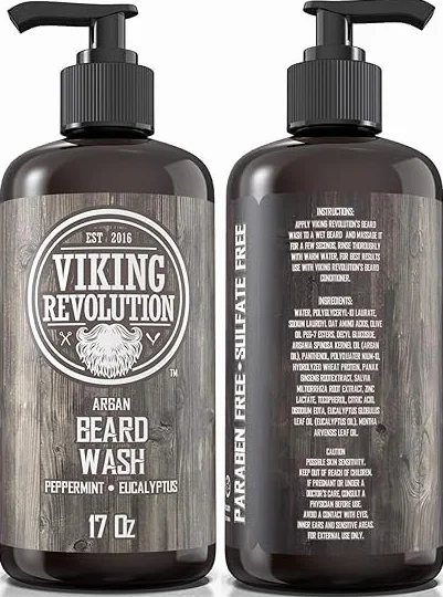 Viking Revolution - Shampoo Barba - Bagnoschiuma Naturale con Olio di Argan & Jojoba - Ammorbidisce e Rafforza - Menta piperita ed Eucalipto - 500 ml