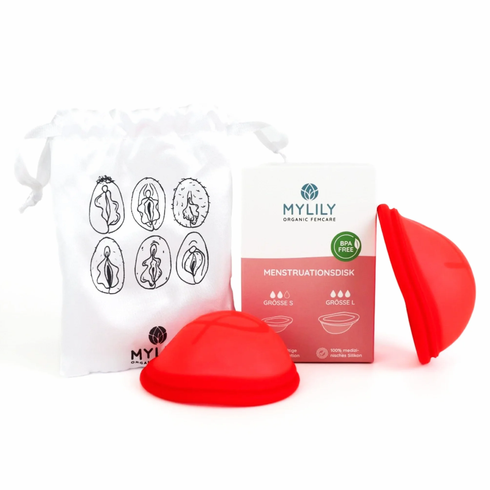 Disco mestruale MYLILY® | 100% silicone di grado medico I Periodo | Disco mestruale I Sostenibile e a basso costo I Disco mestruale | riutilizzabile I S + L