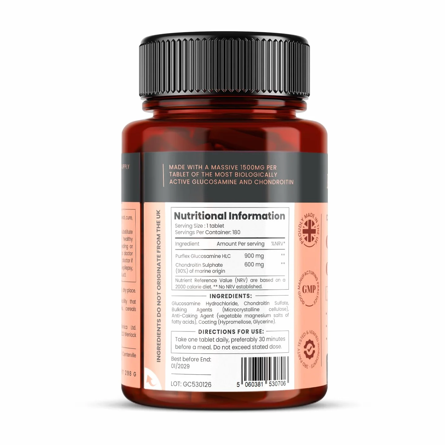 Alta forza 1500mg glucosamina HCL & condroitina x 180 compresse - 6 mesi azione