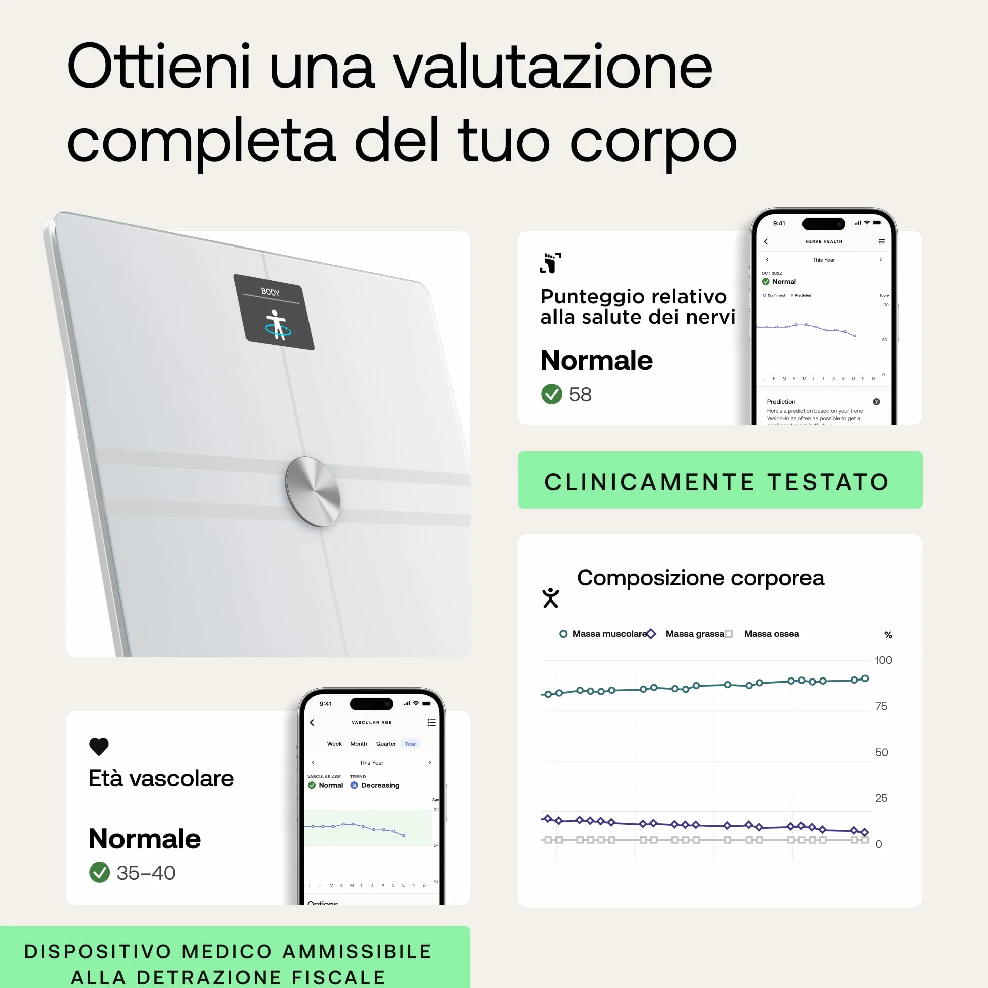 WITHINGS Body Comp - Bilancia pesapersone digitale WiFi con analisi corporea completa: peso, grasso corporeo, grasso muscolare, acqua e tracciamento cardiovascolare, Bilancia impedenziometrica, bianco