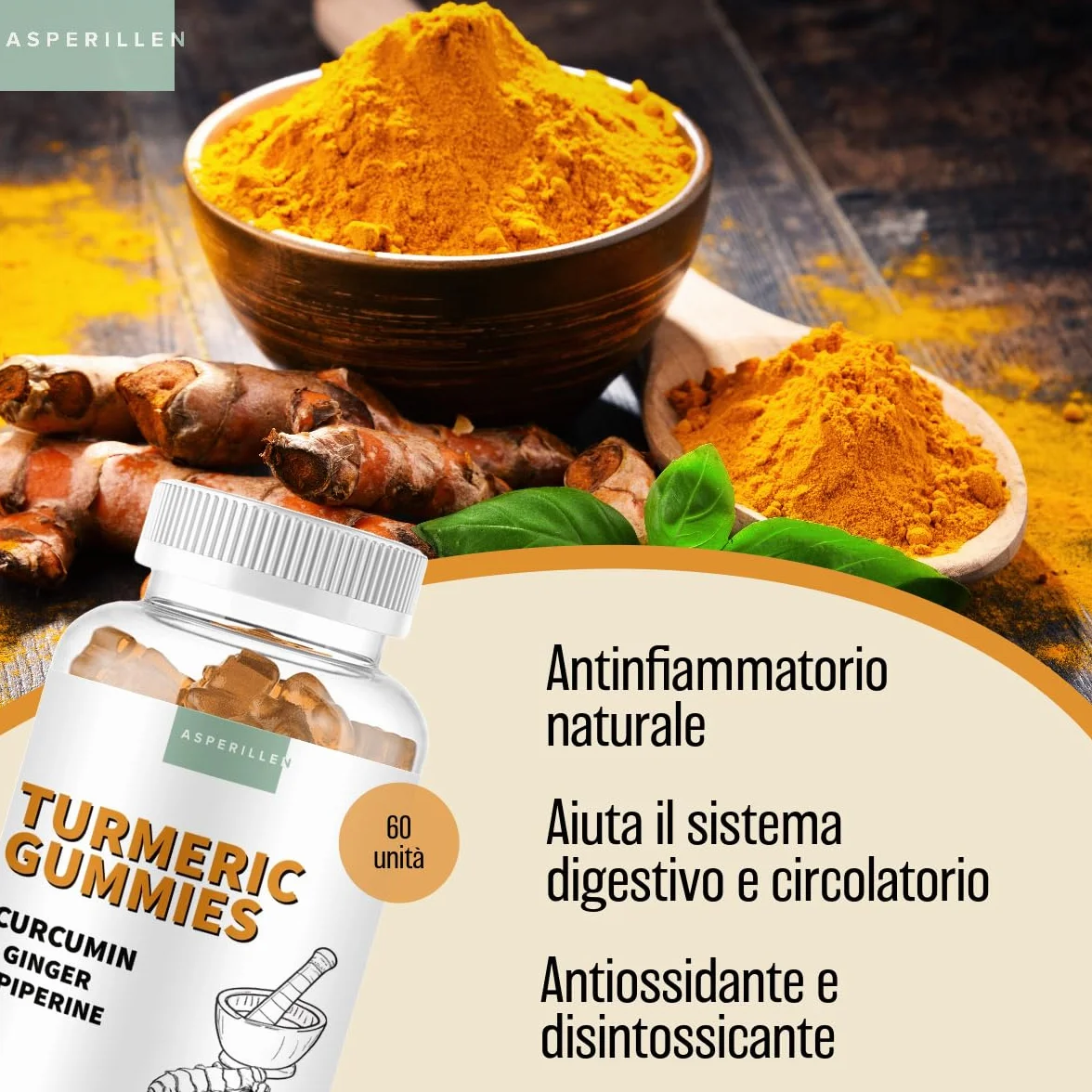 Turmeric Gummies con Curcuma, Zenzero e Pepe Nero - 60 Unità - Alto Dosaggio 80% Curcumina, 95% Piperina - Antinfiammatorio Naturale