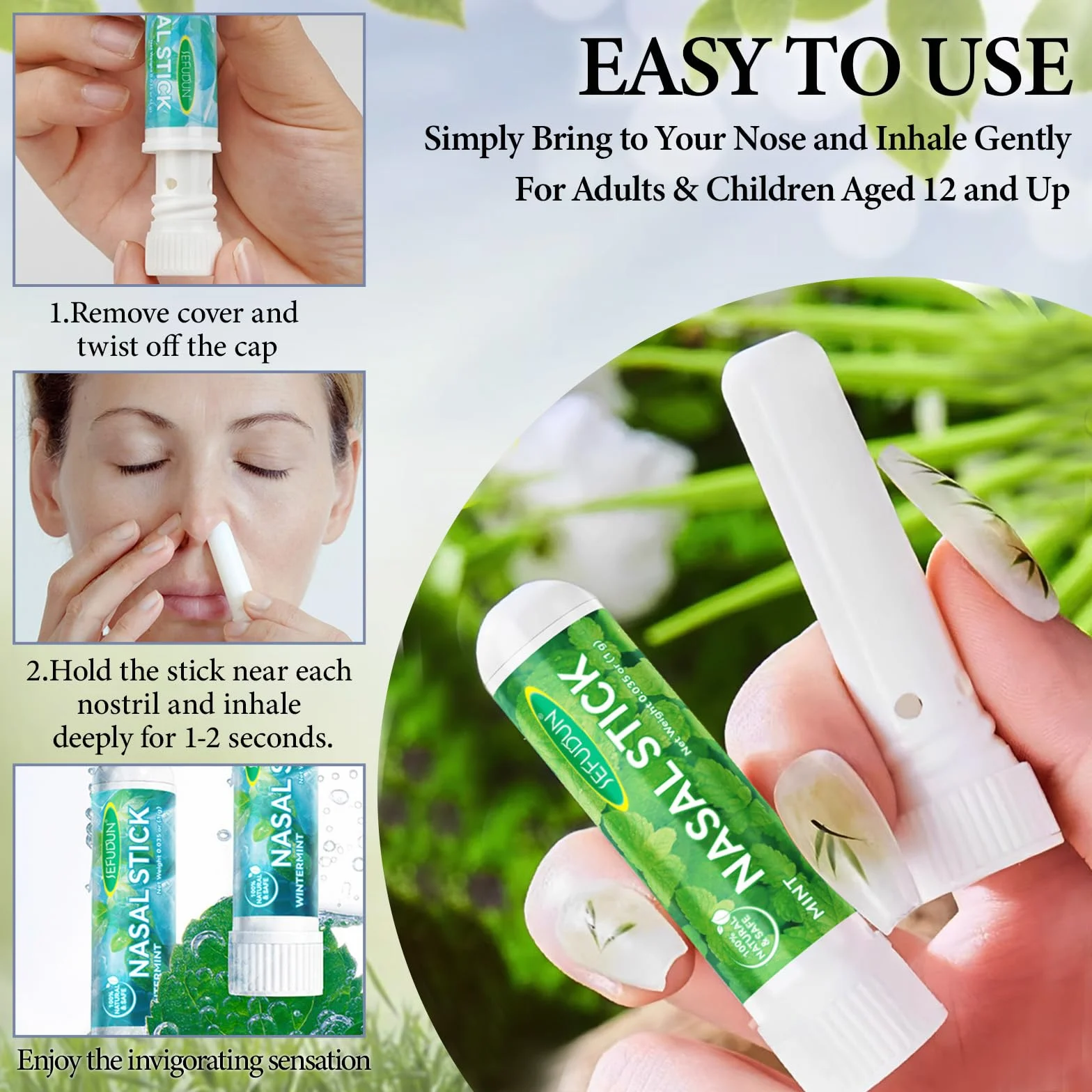 Nasal Stick 8 Pack, Inalatore Nasale, Rapido Sollievo dal Naso Chiuso, Bastoncini Profumati agli oli Essenziali, Migliora la Respirazione e la Concentrazione