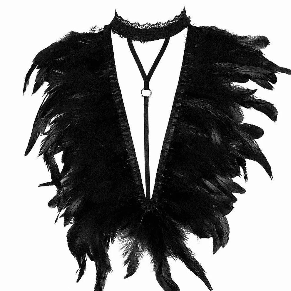 Imbracatura di Piume Nere Gotica Punk Coprispalle Elastica