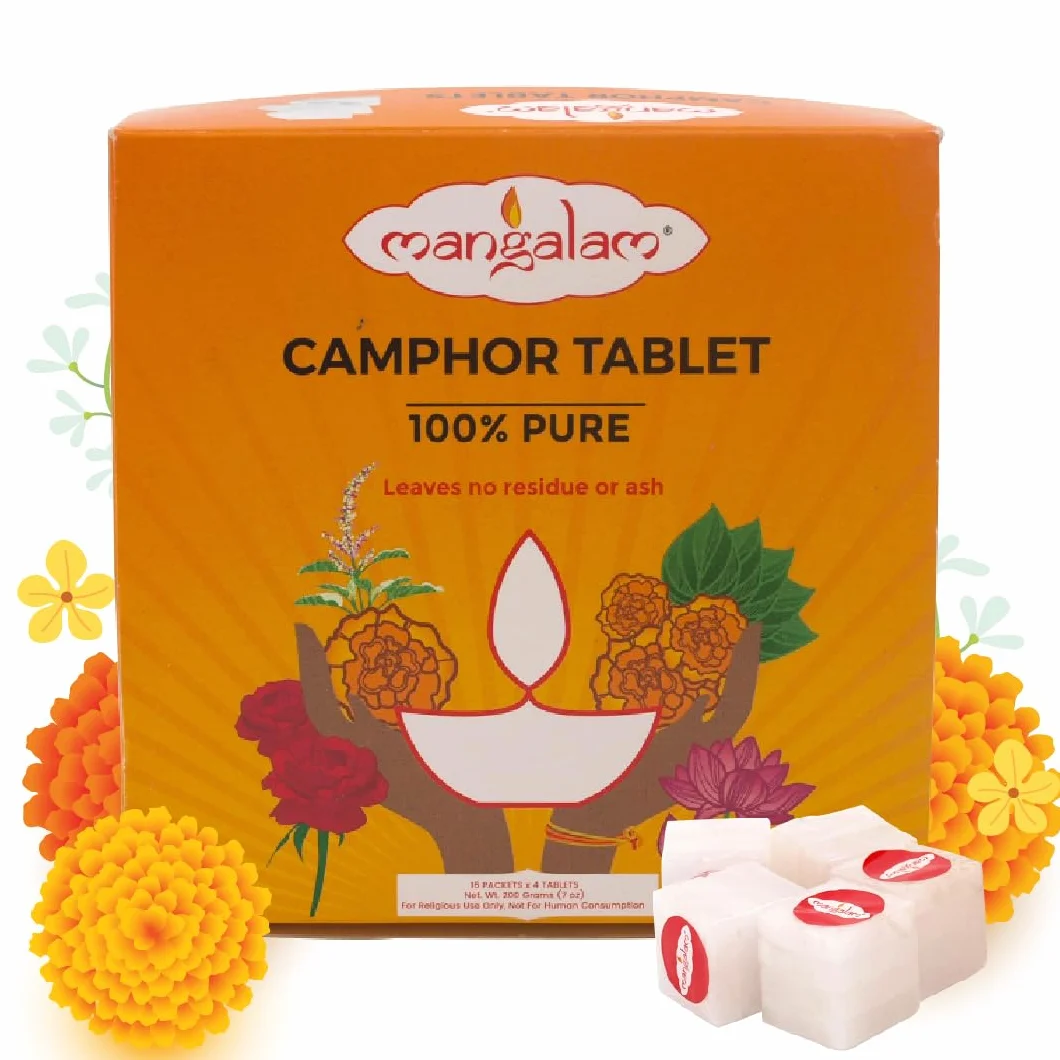 MANGALAM Compressa di canfora con involucro in cellophane, 200 g, confezione da 1, 100% pura, per puja, festival e altri rituali religiosi, senza sostanze chimiche pericolose