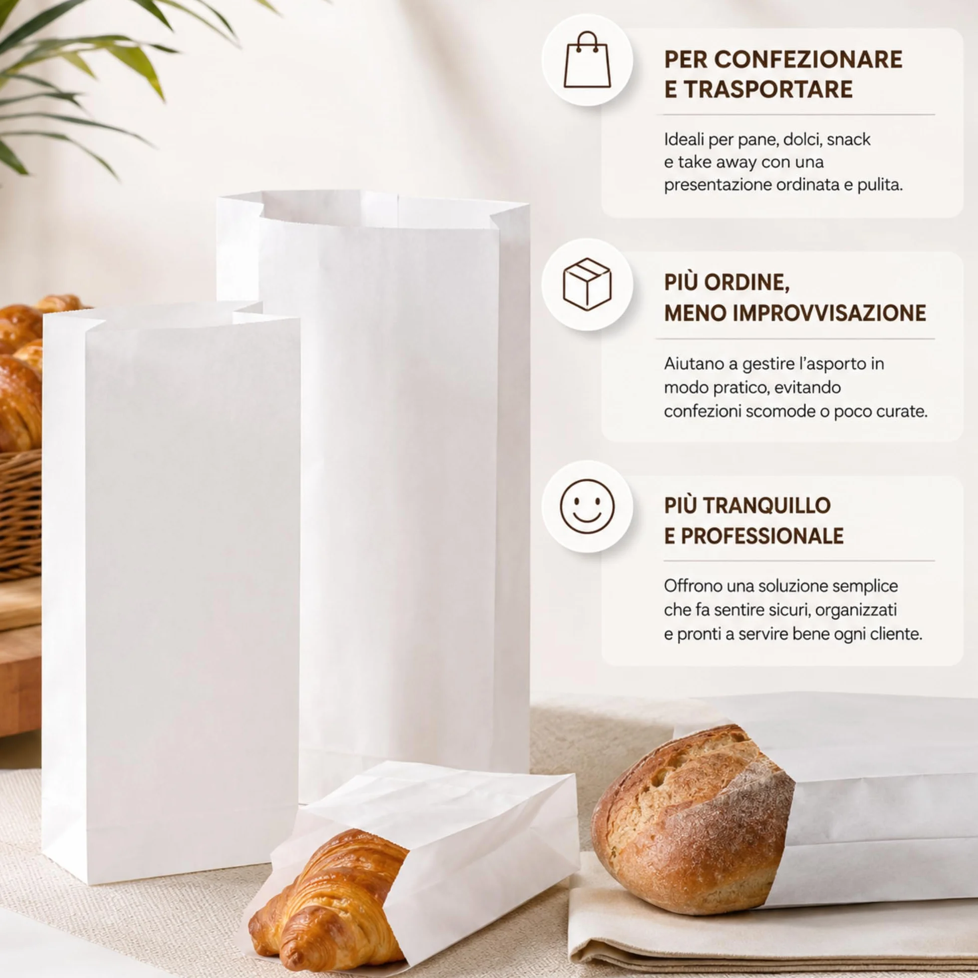 Sacchetti Carta per Alimenti Kraft 10 kg 14x28 cm Fondo Rinforzato Soffietti Laterali