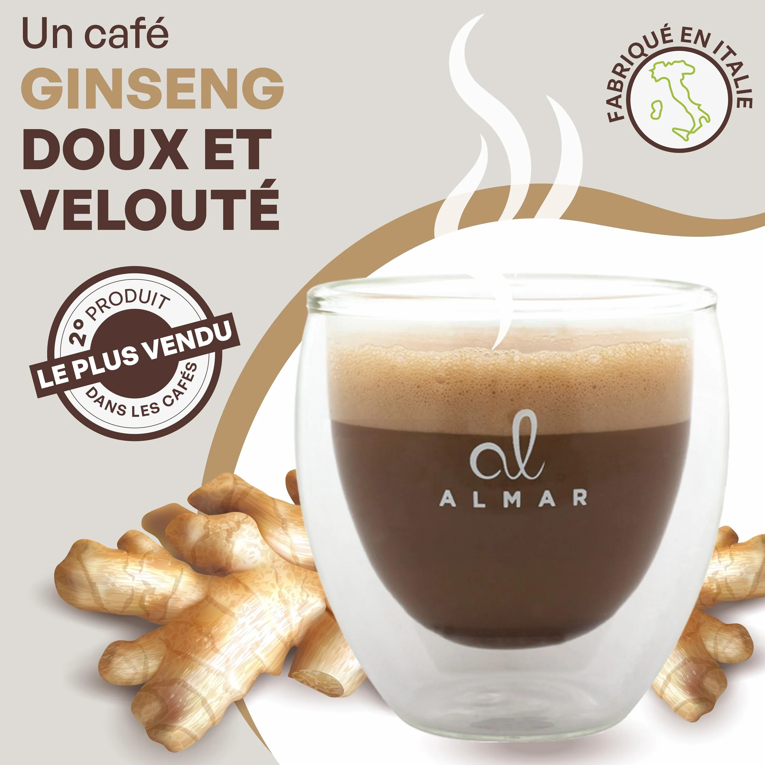 Almar Caffè Ginseng Solubile in Polvere Gusto INTENSO Senza Glutine, Busta 500g, 100% Made in Italy
