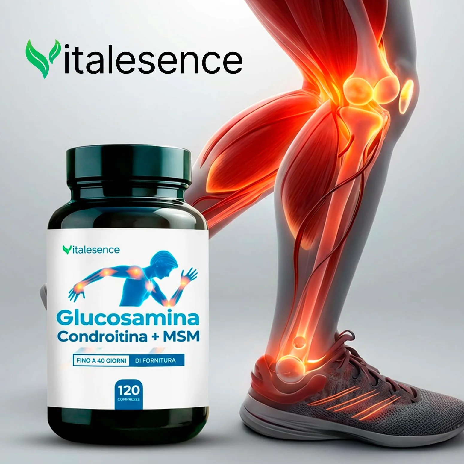 Integratore Glucosamina,Condroitina e MSM |Con Vitamina C,Collagene,Acido Ialuronico |Supporto Articolazioni,Cartilagini e Ossa|120 Compresse |+1 Mese Fornitura|Made in Italy-Senza Glutine e Lattosio