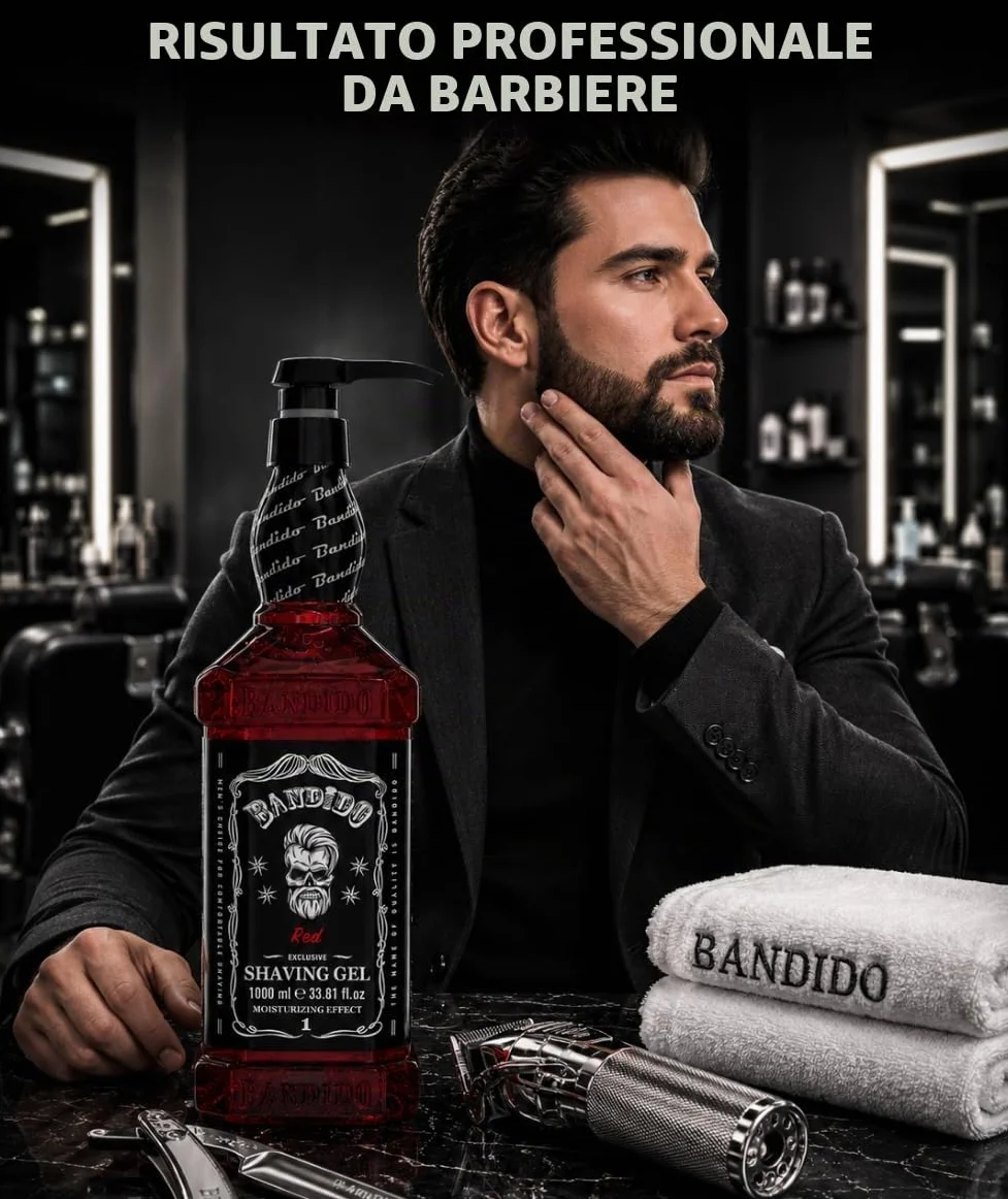 Bandido Shaving Gel Men Red & Blue 1000 ml Gel da barba trasparente da uomo, rasatura precisa dei contorni della barba con ogni rasoio da uomo (Red 1000 ml)