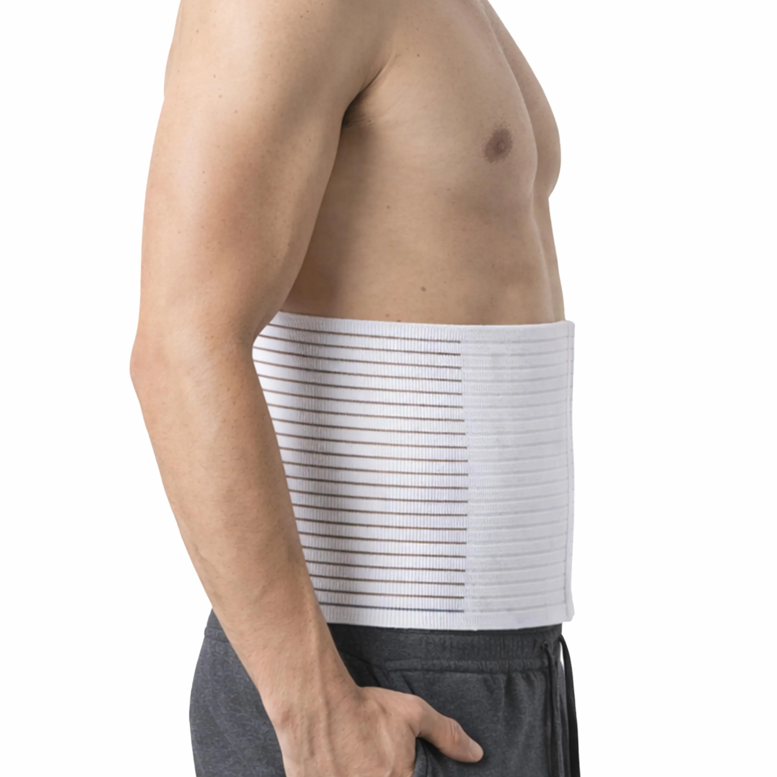 Beman 5064 - Pancera Millerighe Uomo Donna Fascia Addominale Contenitiva Post Operatoria Post Parto Elasticizzata A Strappo Altezza 20cm (XL, Bianco)