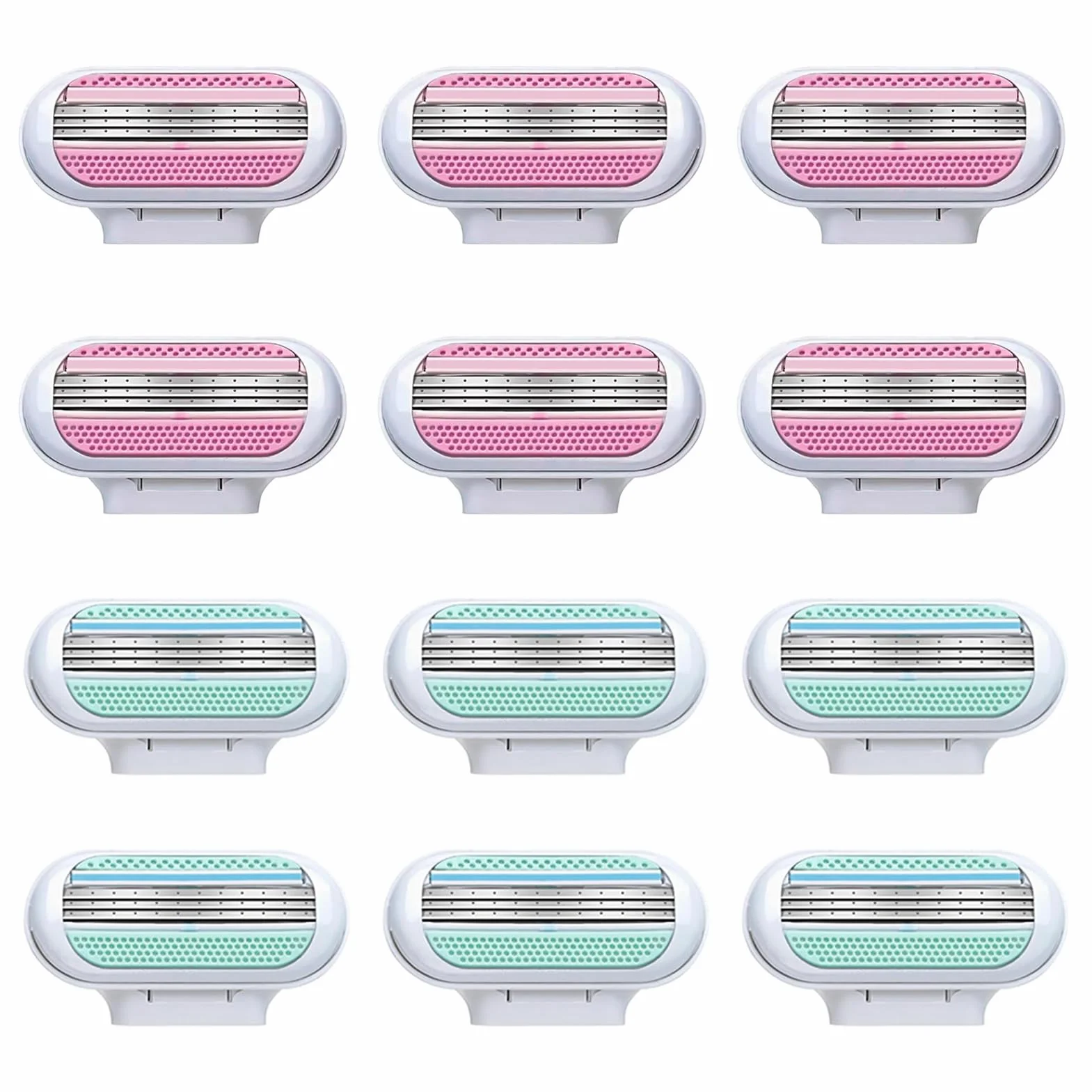 12 Pezzi Lamette Ricambio Compatibili con Venus, Ricariche Rasoio Donna 3 Lame, con Striscia Lubrificante, Rasatura Delicata Profonda, Testine Intercambiabili per Manici Standard, Lavabili, Blu e Rosa