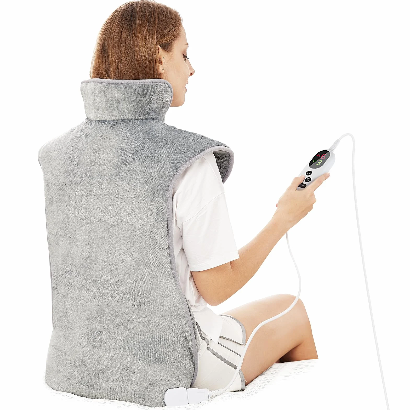 Termoforo Elettrico Cuscino Termico per Collo e Spalle, 60x100cm 6 livelli di riscaldamento, Timer di Spegnimento Automatico 2 ore, con Cintura in Vita, Scaldaschiena, Flanella, Lavabile in Lavatrice