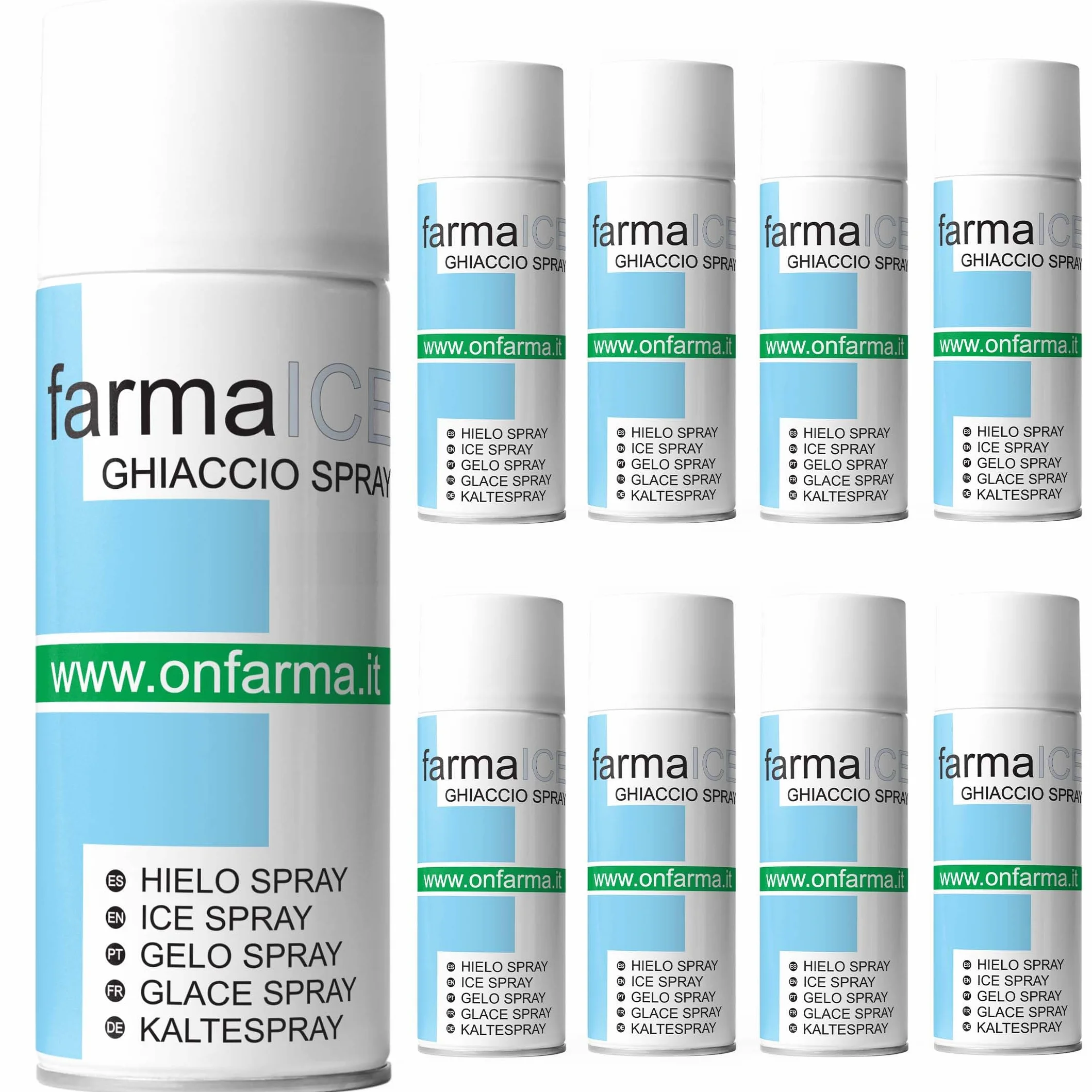 ONFARMA 8 Bombolette Ghiaccio Spray Sport 400 ml FARMA ICE ghiaccio sintetico