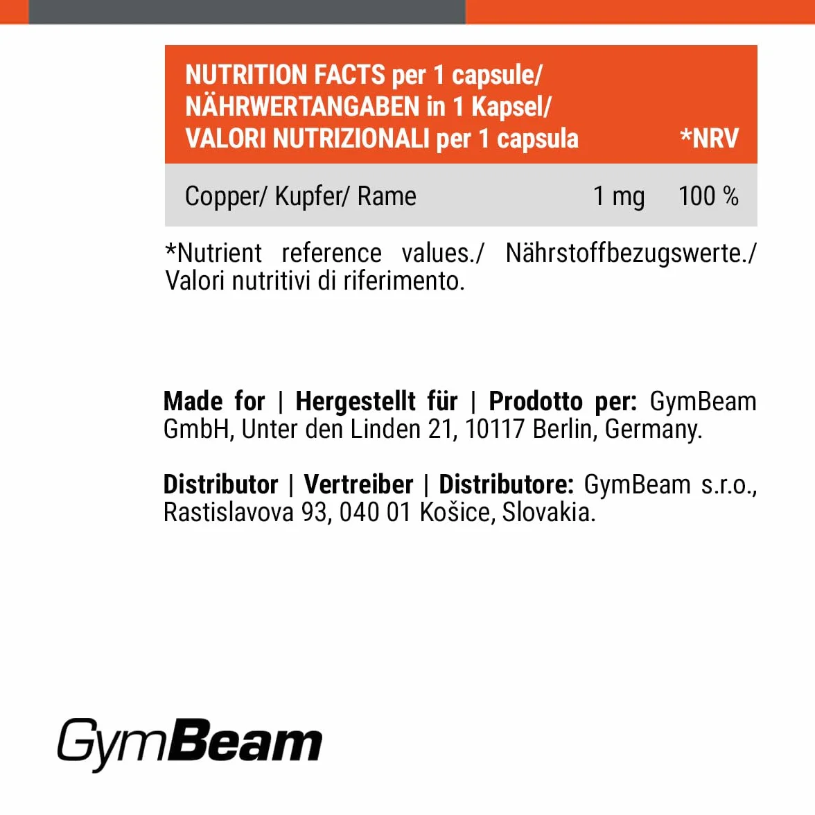 GymBeam Integratore di Rame - Bisglicinato di Rame ad alta assorbibilità, 1mg per Porzione, Sostiene Sistema Immunitario e Nervoso 120 Capsule