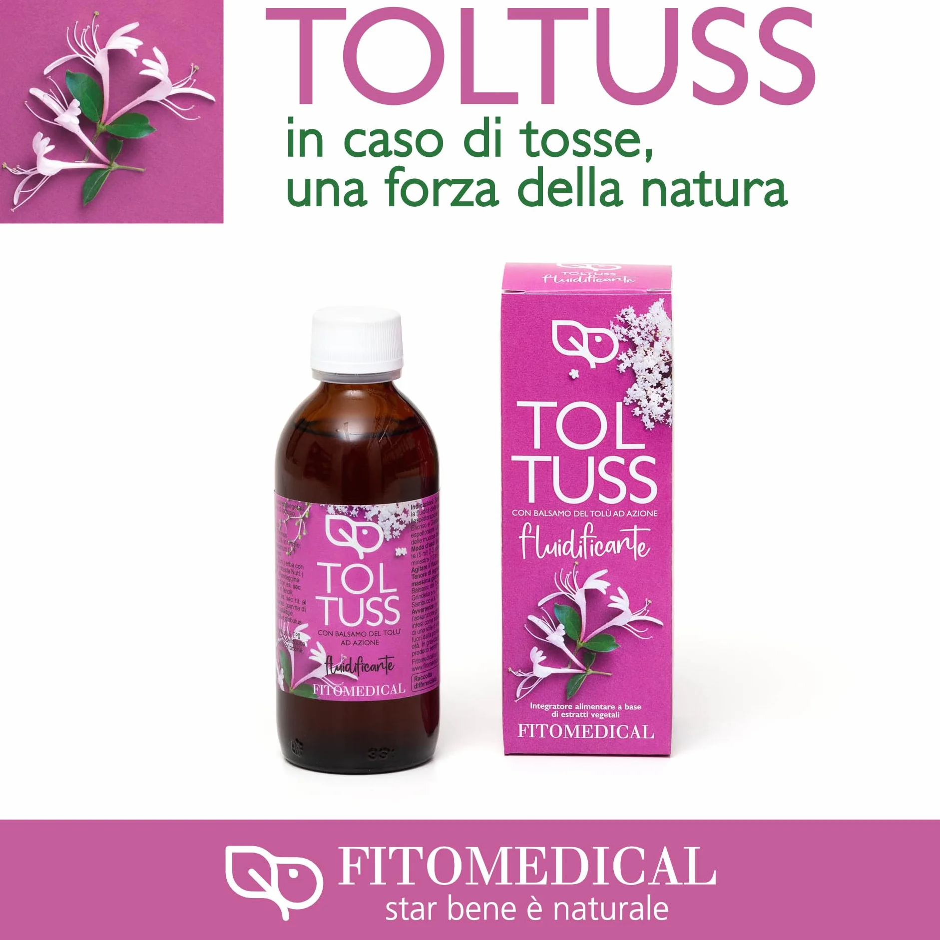 Fitomedical Toltuss Fluidificante Integratore Alimentare Naturale Balsamo del Tolù Sambuco 150 ml