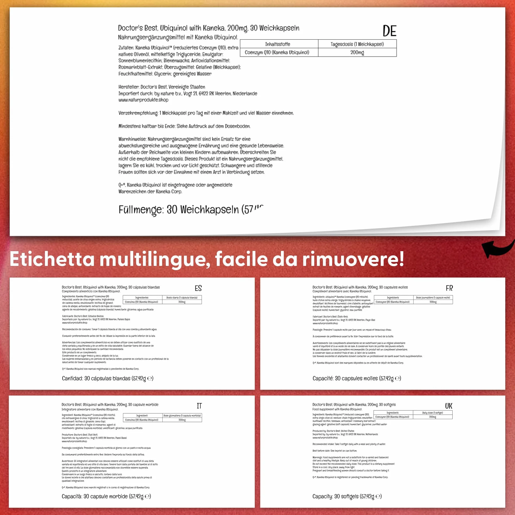 Doctor's Best, Ubiquinol, con Kaneka QH Ubiquinol, 200mg, 30 Capsule morbide, Coenzima Q10, Altamente Dosato, Testato in Laboratorio, Senza Soia, Senza Glutine, non OGM