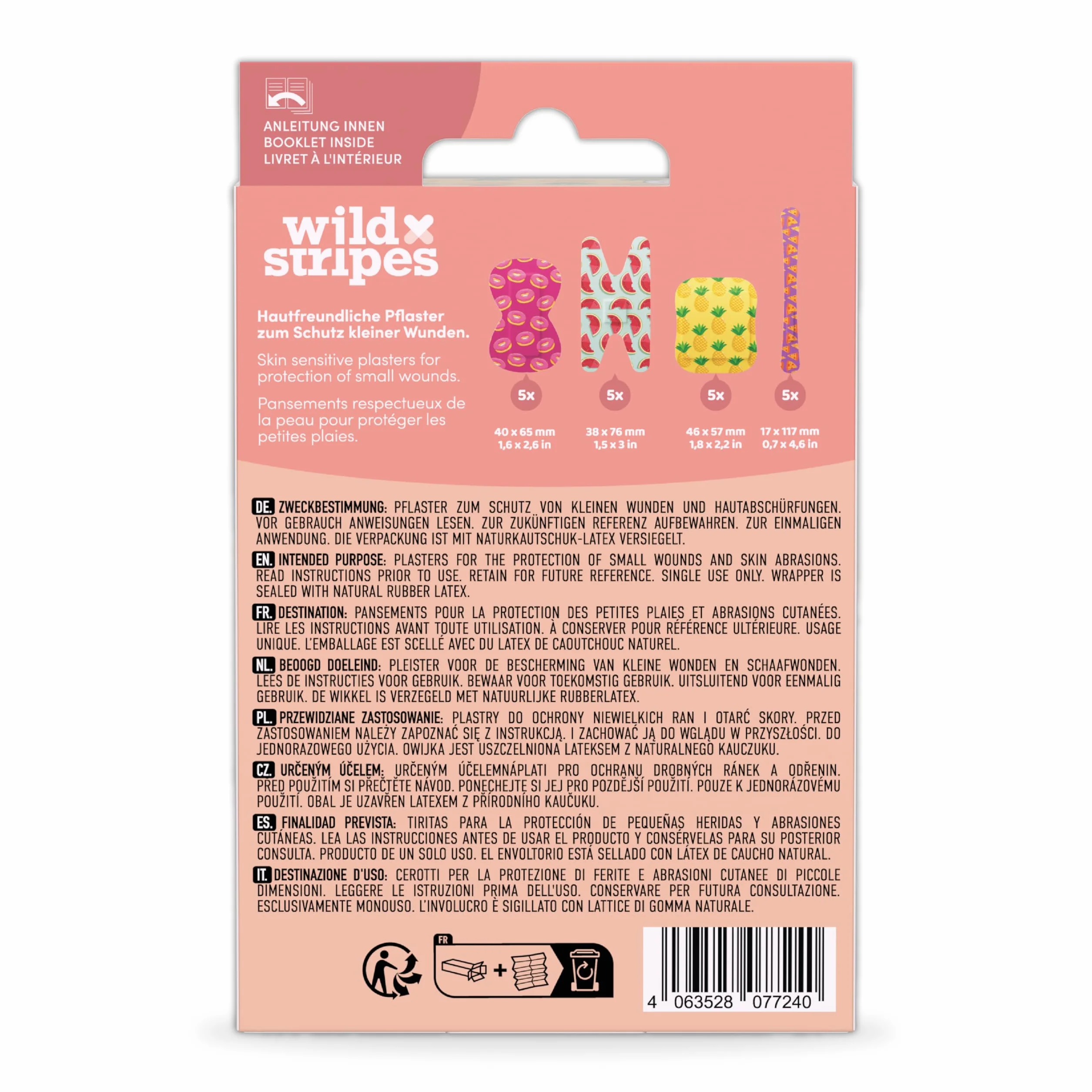 Wild Stripes Set di Cerotti Impermeabili I Finger Flexi Food I Delicati Sulla Pelle I Forma Ergonomica I Protezione 24 Ore I Resistenti All'Acqua per Doccia I 20 Unità
