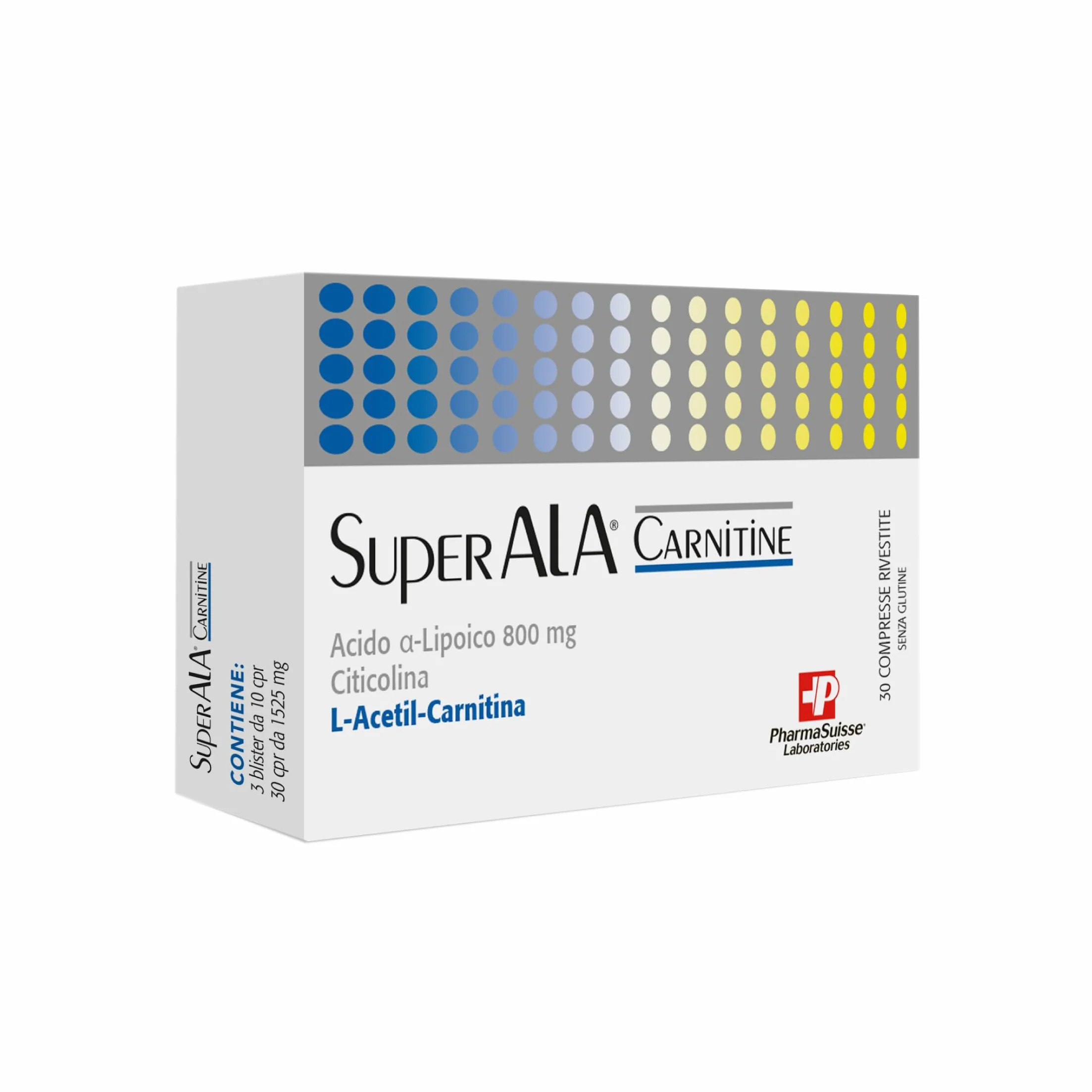 SuperAla Carnitina Integratore Alimentare L-Acetil-Carnitina Acido Alfa-Lipoico Citicolina Vitamina B6 30 compresse