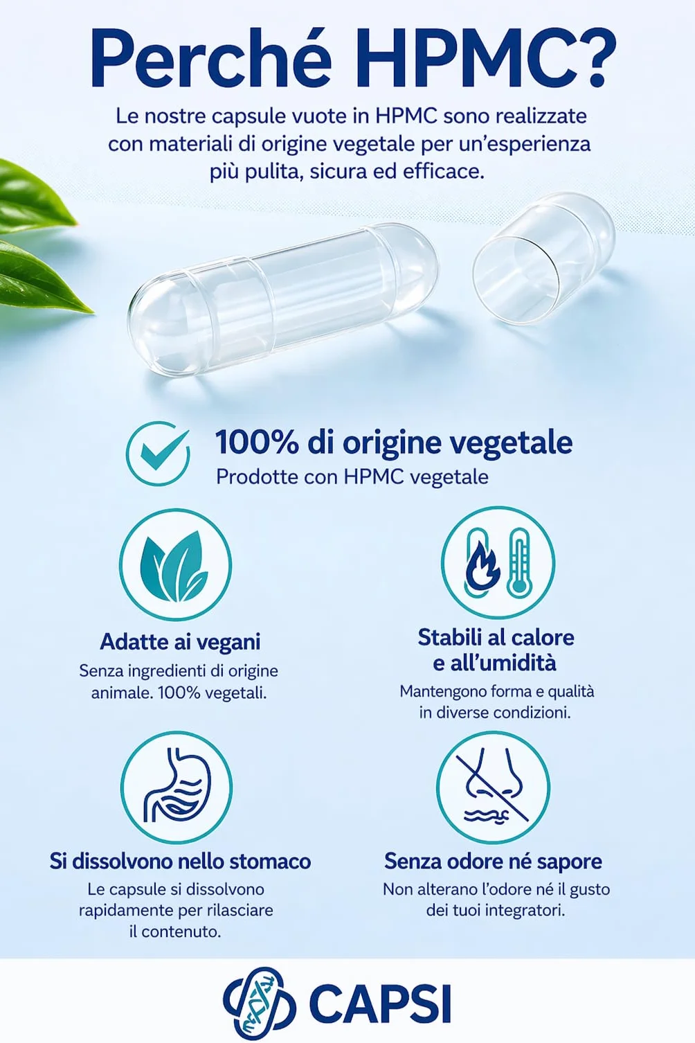 Capsule vegetariane vuote HPMC Dimensioni 0 x 100