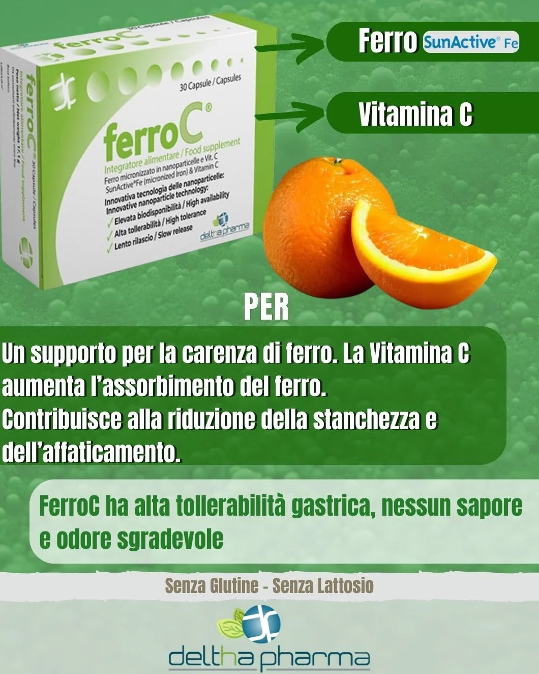 Ferro 30mg e VitaminaC 30 Caps vegetali Ferro Forte lento rilascio, Pirofosfato Micronizzato Superdisperso, Alta Biodisponibilità e Tollerabilità, Buon Sapore - per Glubuli Rossi e Emoglobina