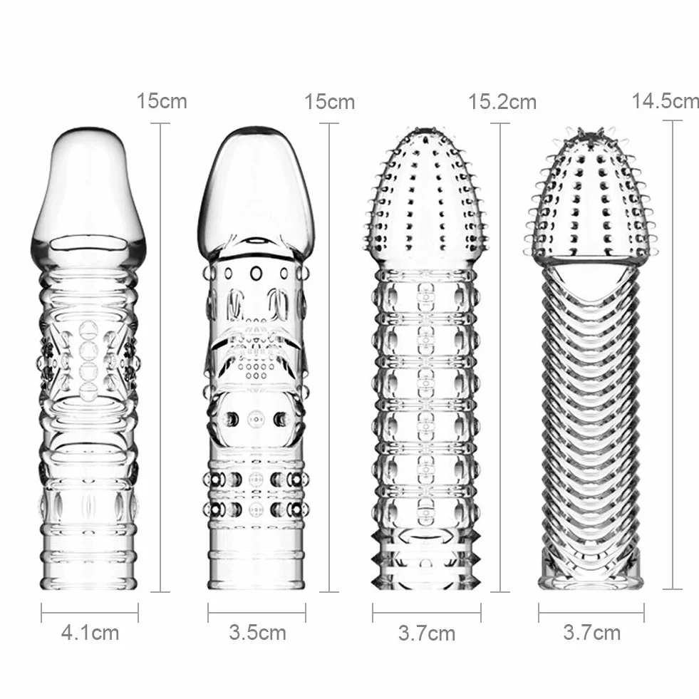 Confezione da 4 custodie spesse in silicone trasparente, riutilizzabili, per stimolazione intensiva del pene e miglioramento dell'erezione