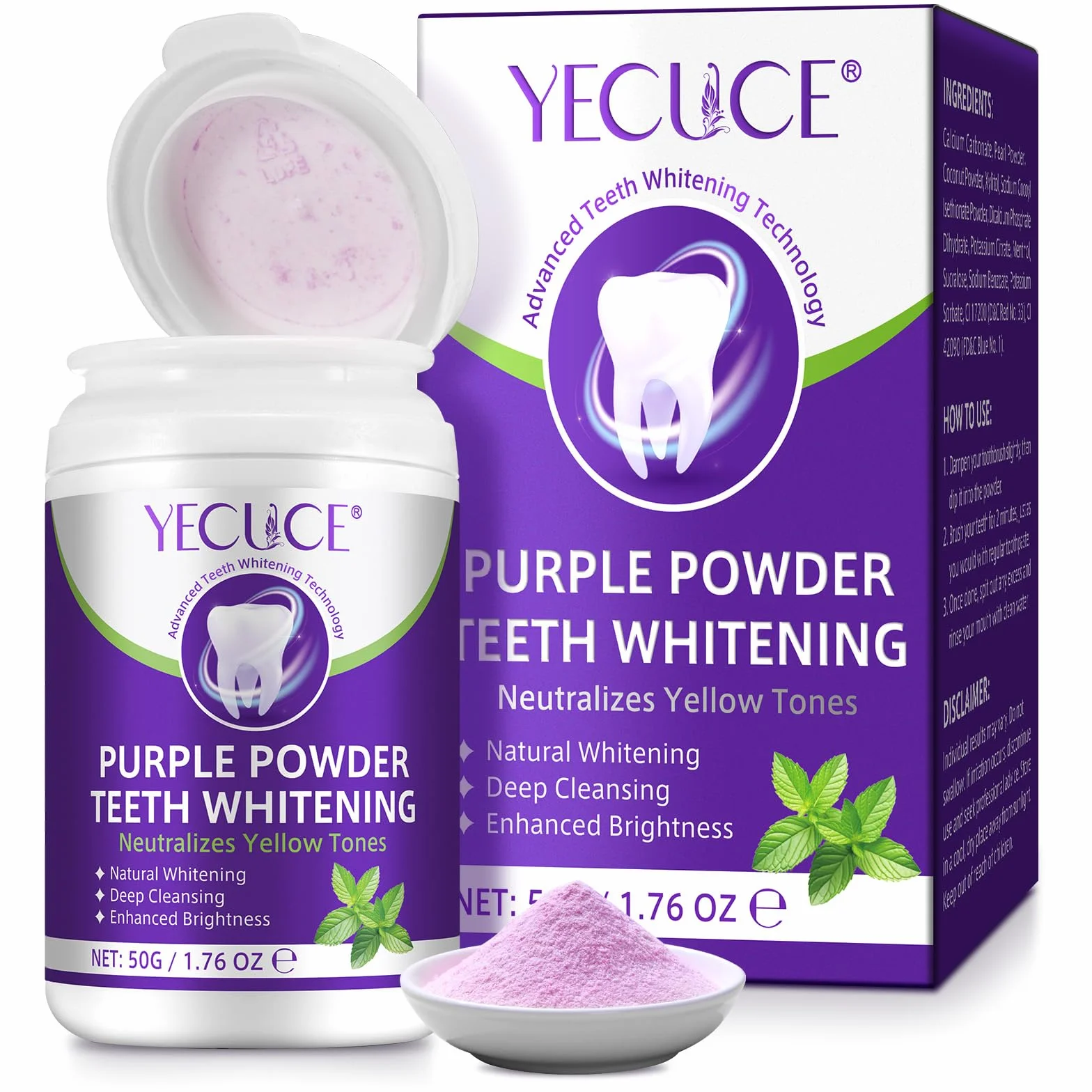 Polvere Sbiancante per Denti Minerale, Smacchiatore Sicuro per Smalto e Gengive