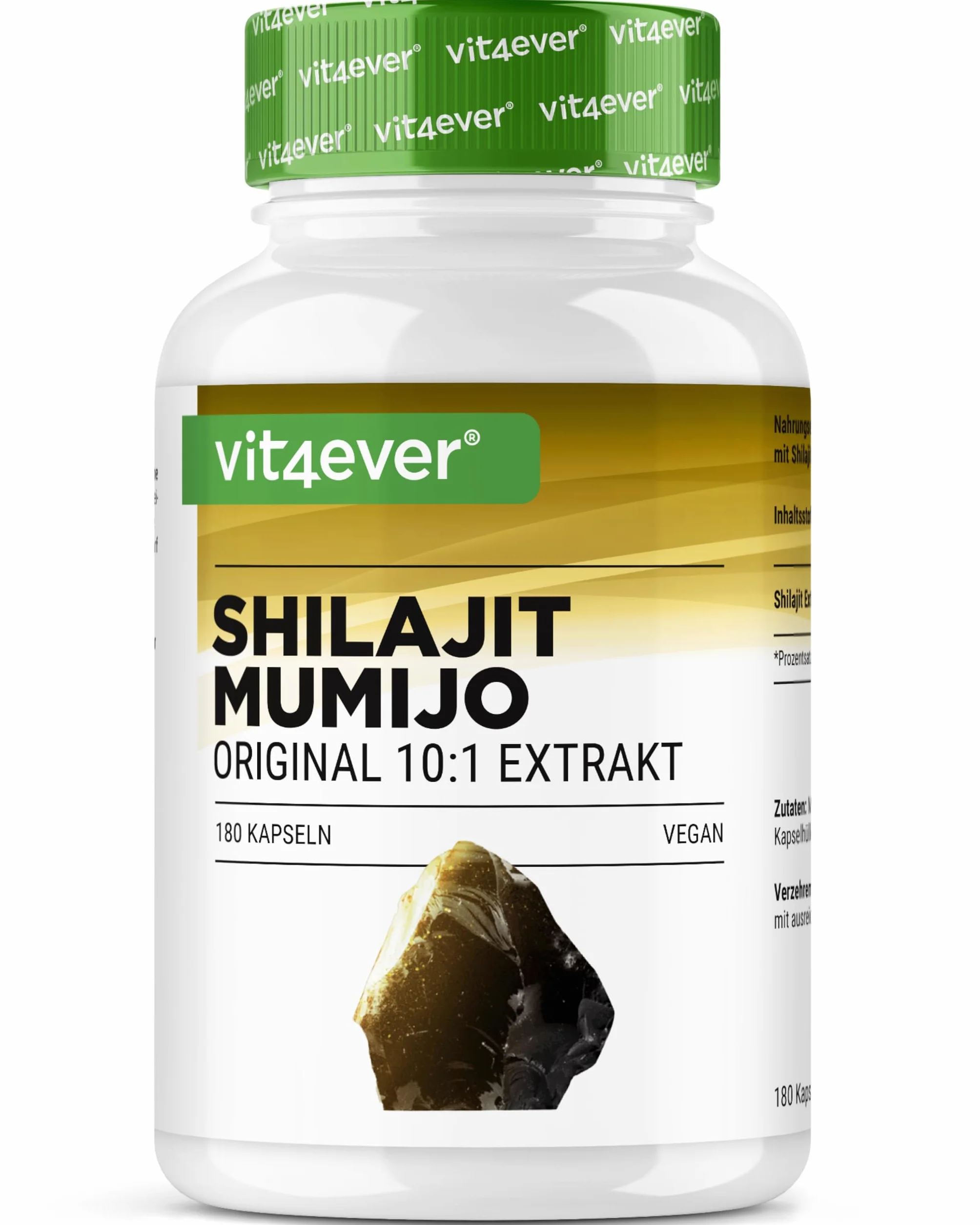 Mumijo Shilajit -180 capsule - Altamente dosato con 1500 mg per dose Giornaliera - Estratto Originale dell'Himalaya 10:1 - Senza additivi indesiderati - Vegan