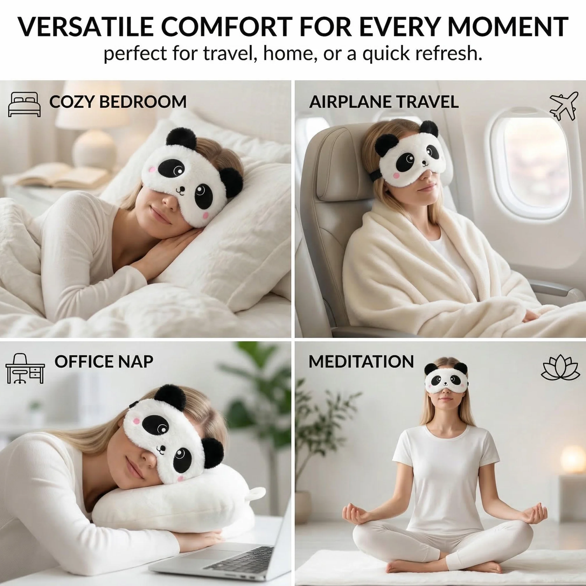 Maschera per Dormire Animale, 3D Panda Maschere da Sonno in Peluche Soffice Morbido, Benda Occhi per Dormire Peluche dei Cartoni Animati Divertenti per Bambini e Adulti