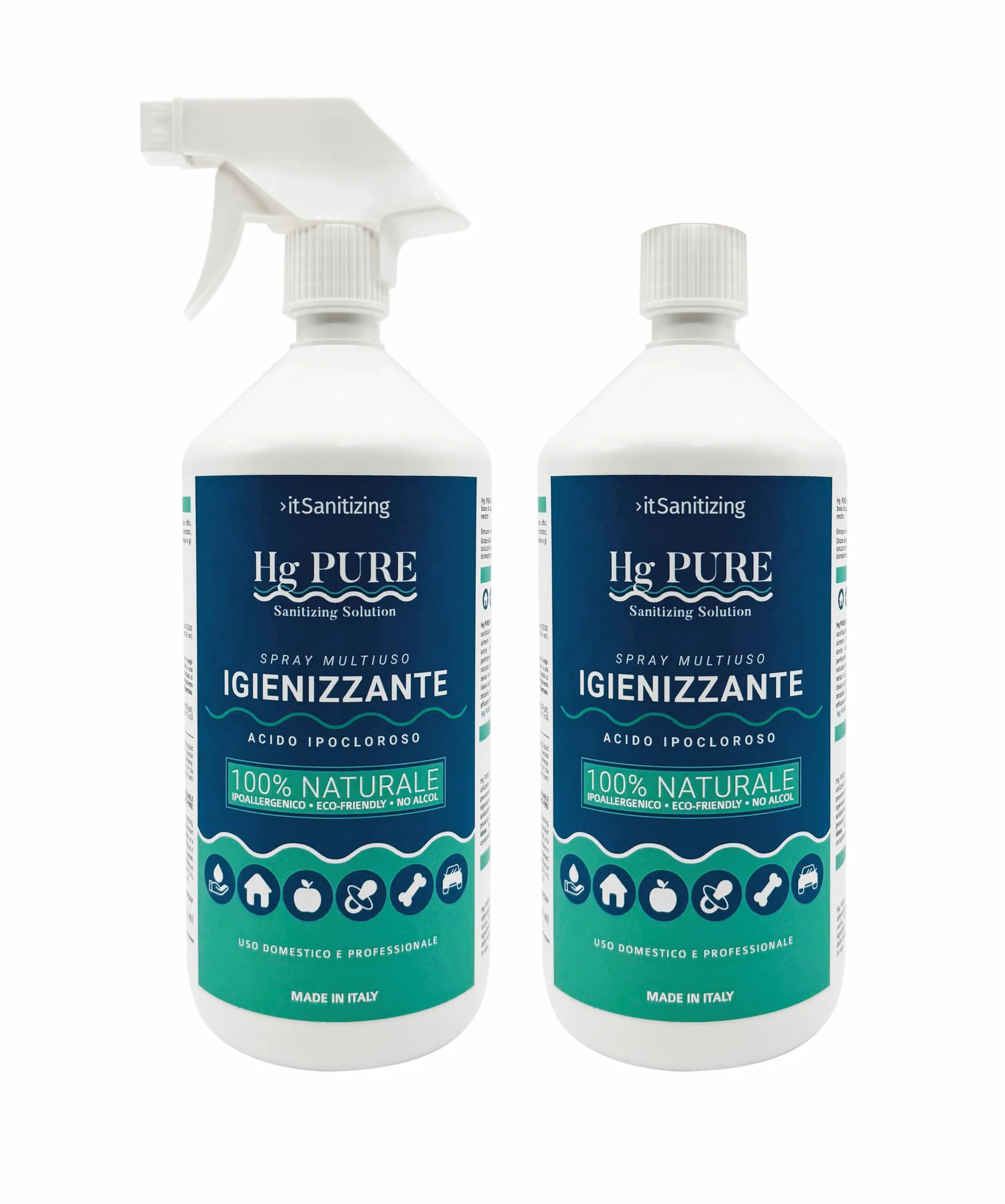 Hg PURE, Spray Igienizzante Multiuso, Acido Ipocloroso, Rimuove Virus e Batteri, Per Mani, Alimenti, Superfici, Naturale, Ipoallergenico, Eco-friendly, No alcool (2)