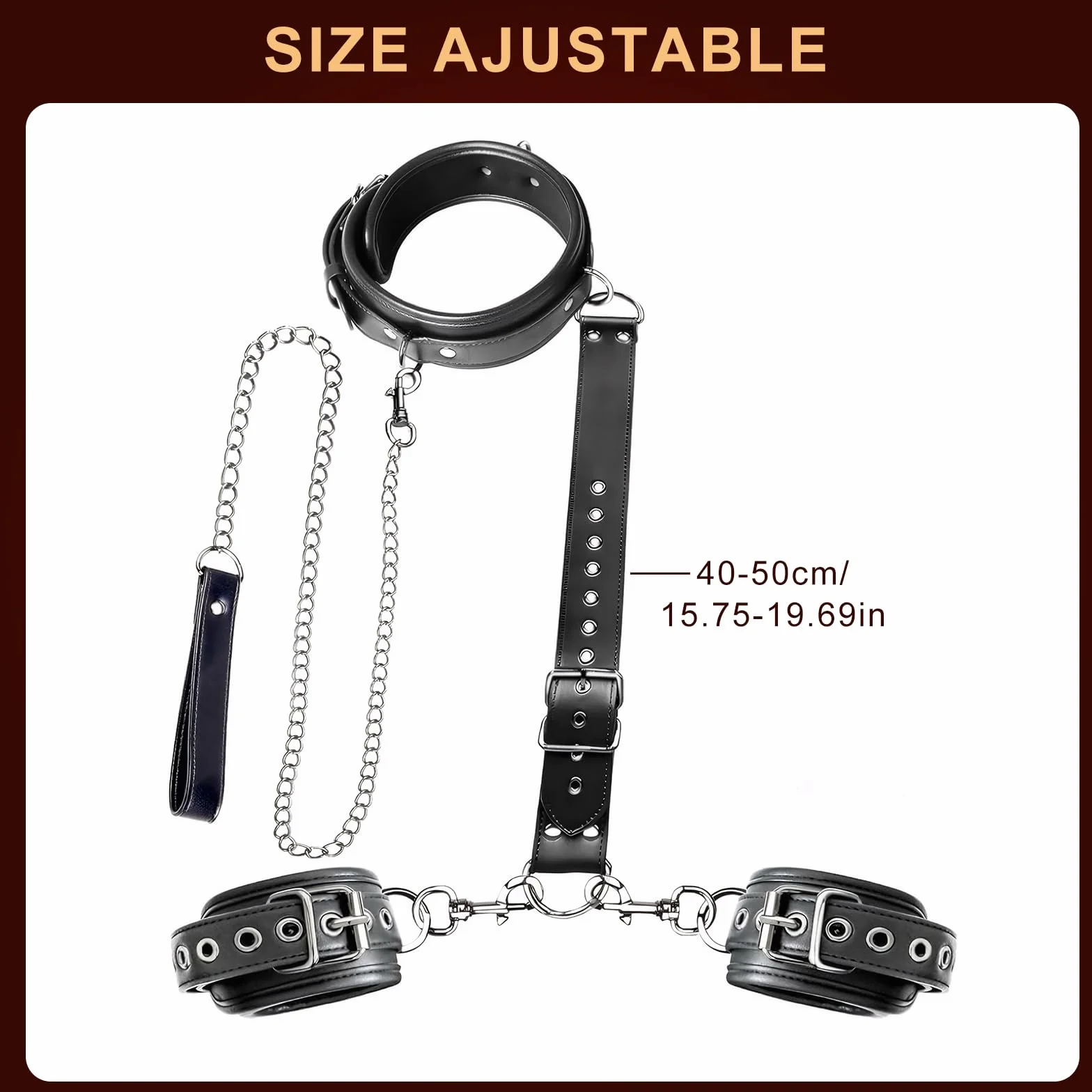 BDSM Pelle Sexytoysys Coppia Manette e Collare Staccabili Giocattolo Sessuale con Benda Nero