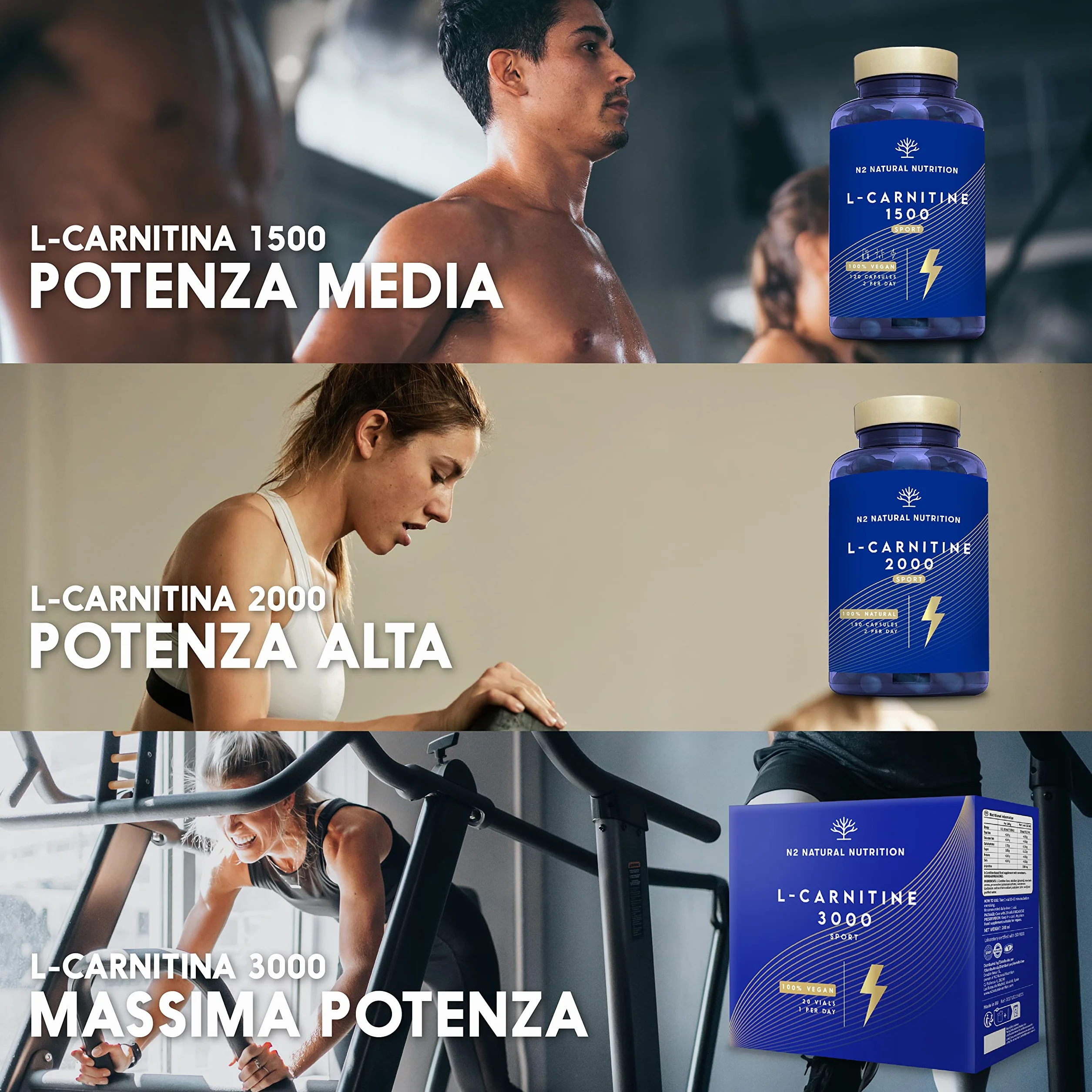 N2 Natural Nutrition L Carnitina 3000 Liquido Puro Integratore Alimentare 20 Fiale 3000mg Vegano