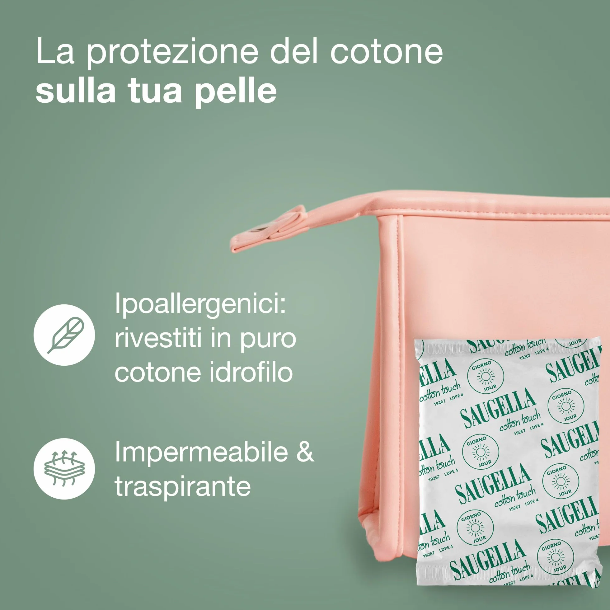 Saugella Assorbenti Cotton Touch Giorno 56 sztuk z Ali, Antybakteryjne, Antyodorowe, Łagodzące
